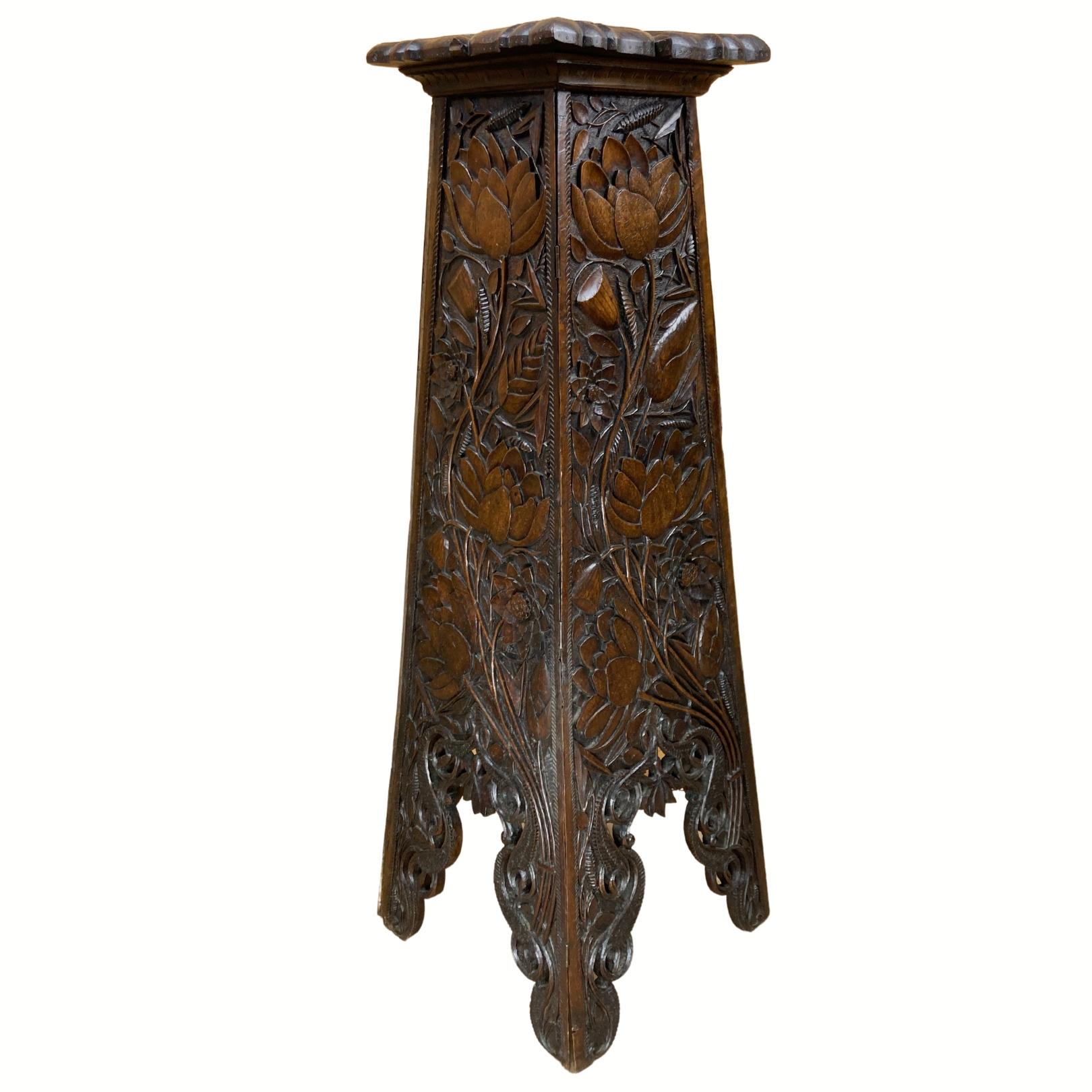 Arts and Crafts Arts and crafts hand carved pedestal, England ca 1880 For Sale