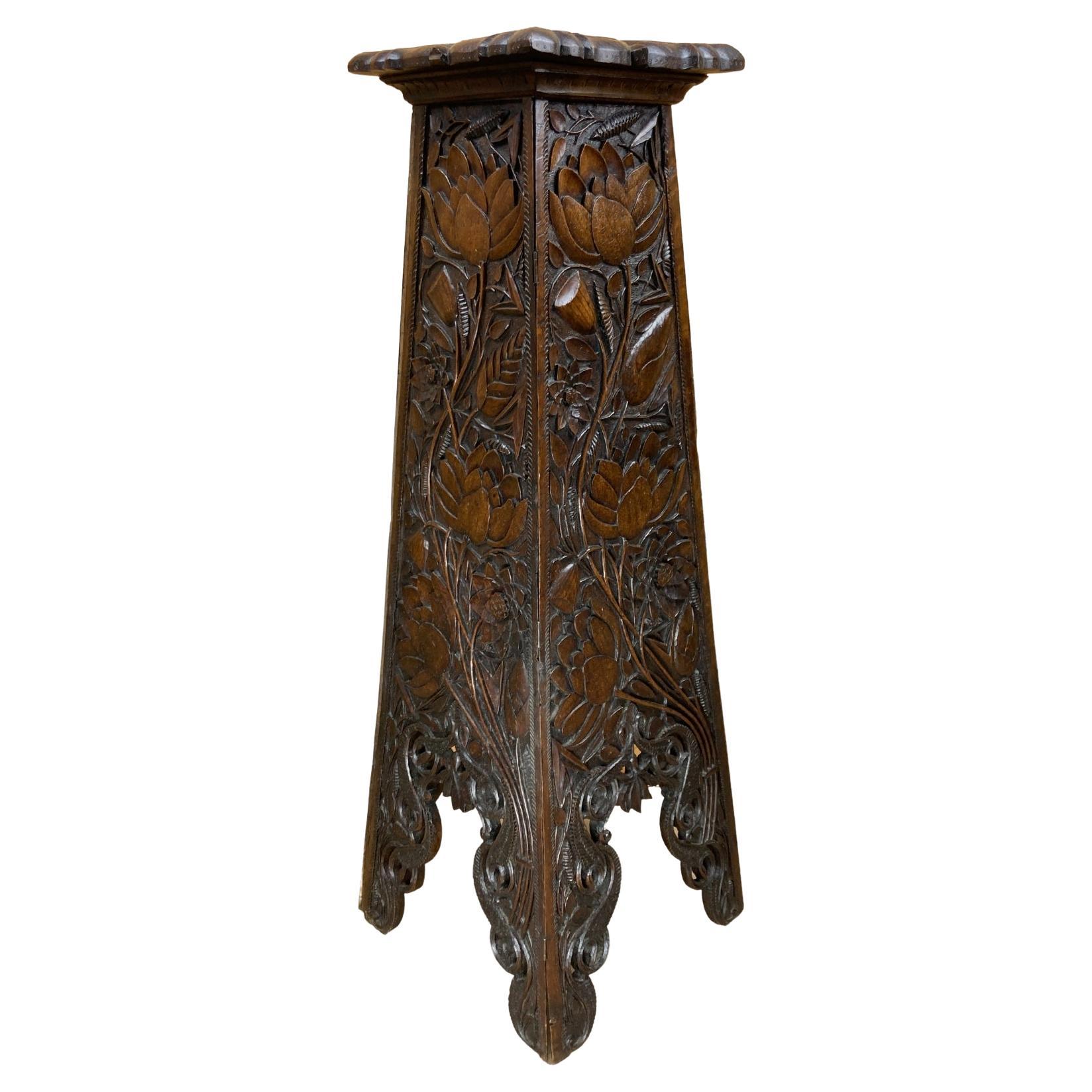 Arts and crafts hand carved pedestal, England ca 1880 For Sale