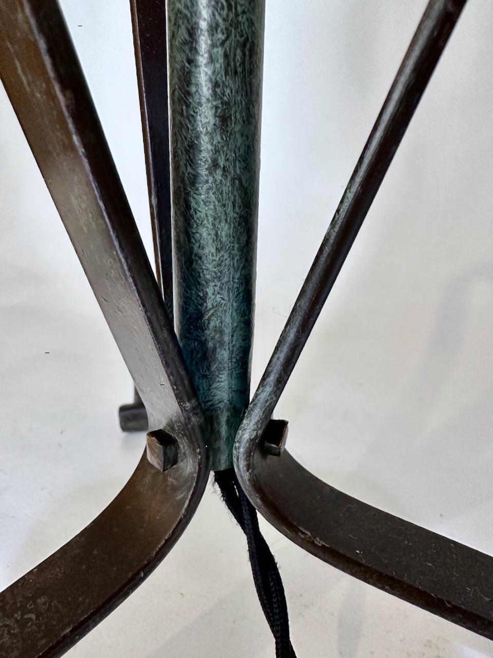 Arts & Crafts Hand Forged Brass and Iron Verdigris Table Lamp, C. 1920s For Sale 5