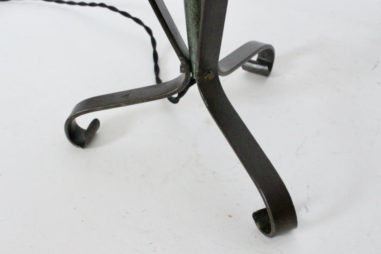 Arts & Crafts Hand Forged Brass and Iron Verdigris Table Lamp, C. 1920s For Sale 8