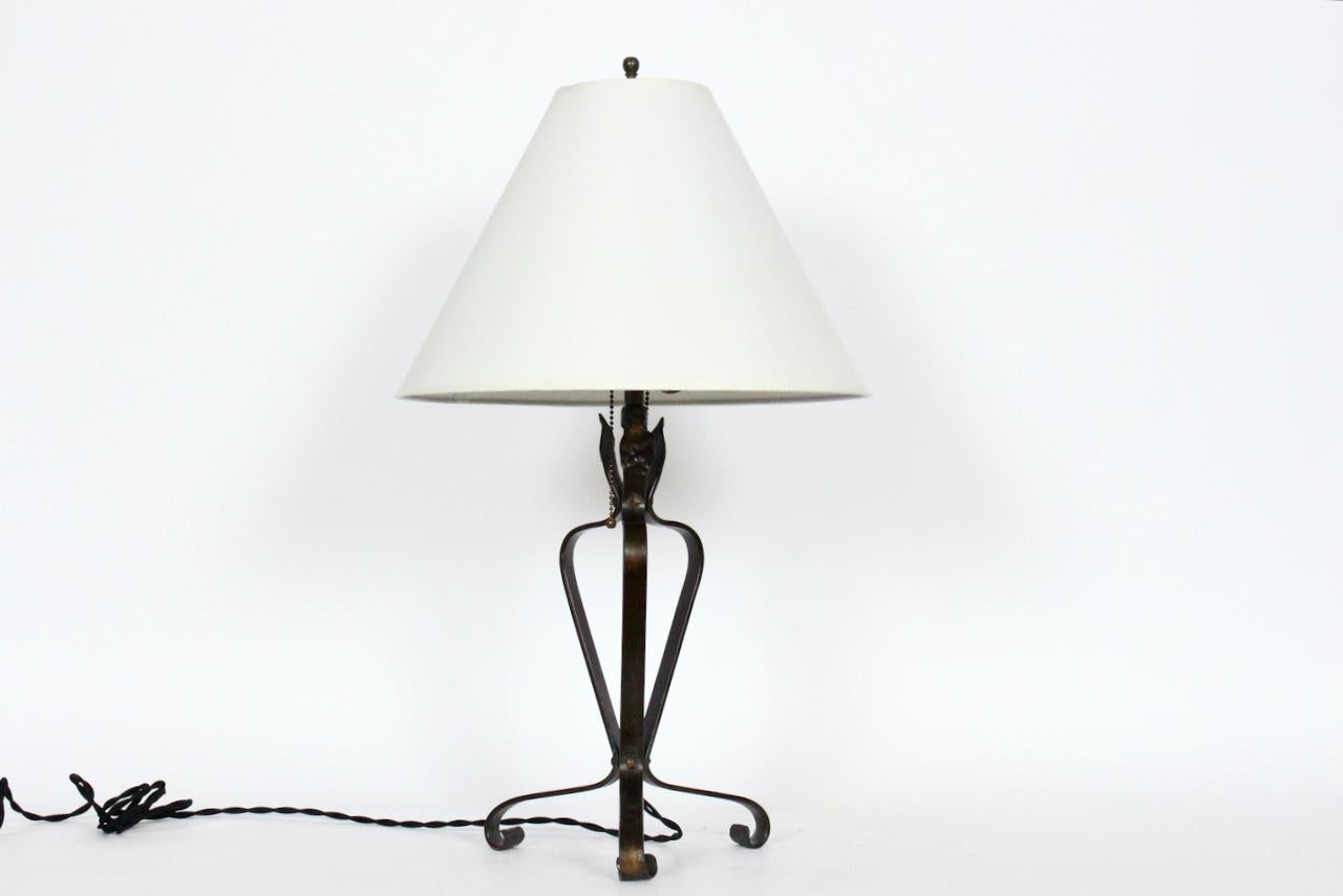 Arts & Crafts Hand Forged Brass and Iron Verdigris Table Lamp, C. 1920s For Sale 13