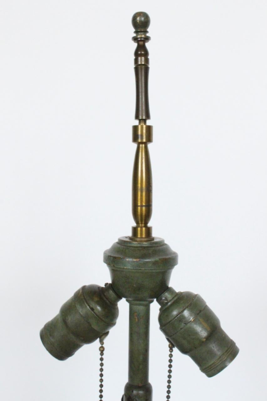 American Arts & Crafts Hand Forged Brass and Iron Verdigris Table Lamp, C. 1920s For Sale