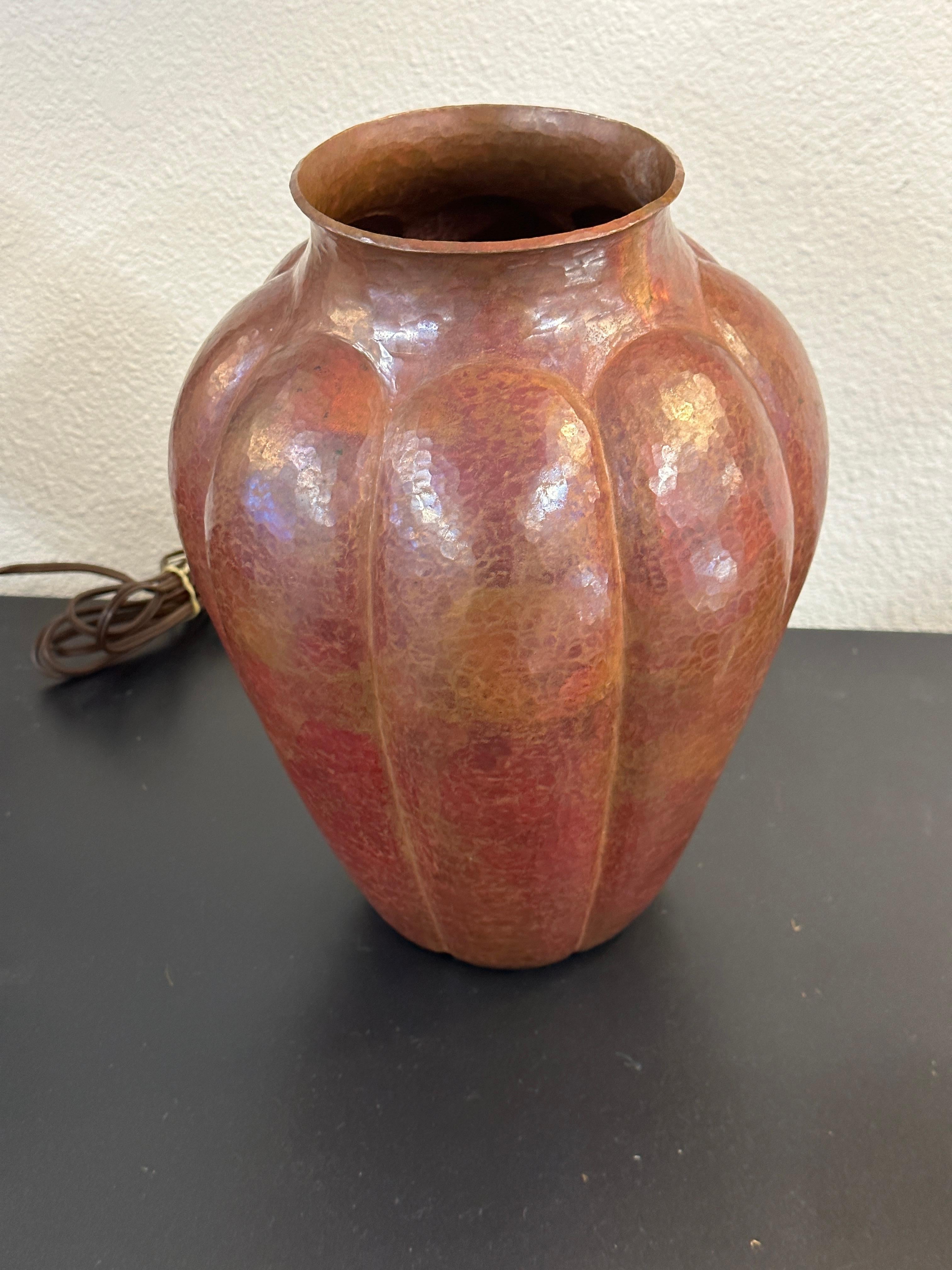 Hand-Crafted Arts and Crafts Hand Hammered Copper Vase For Sale