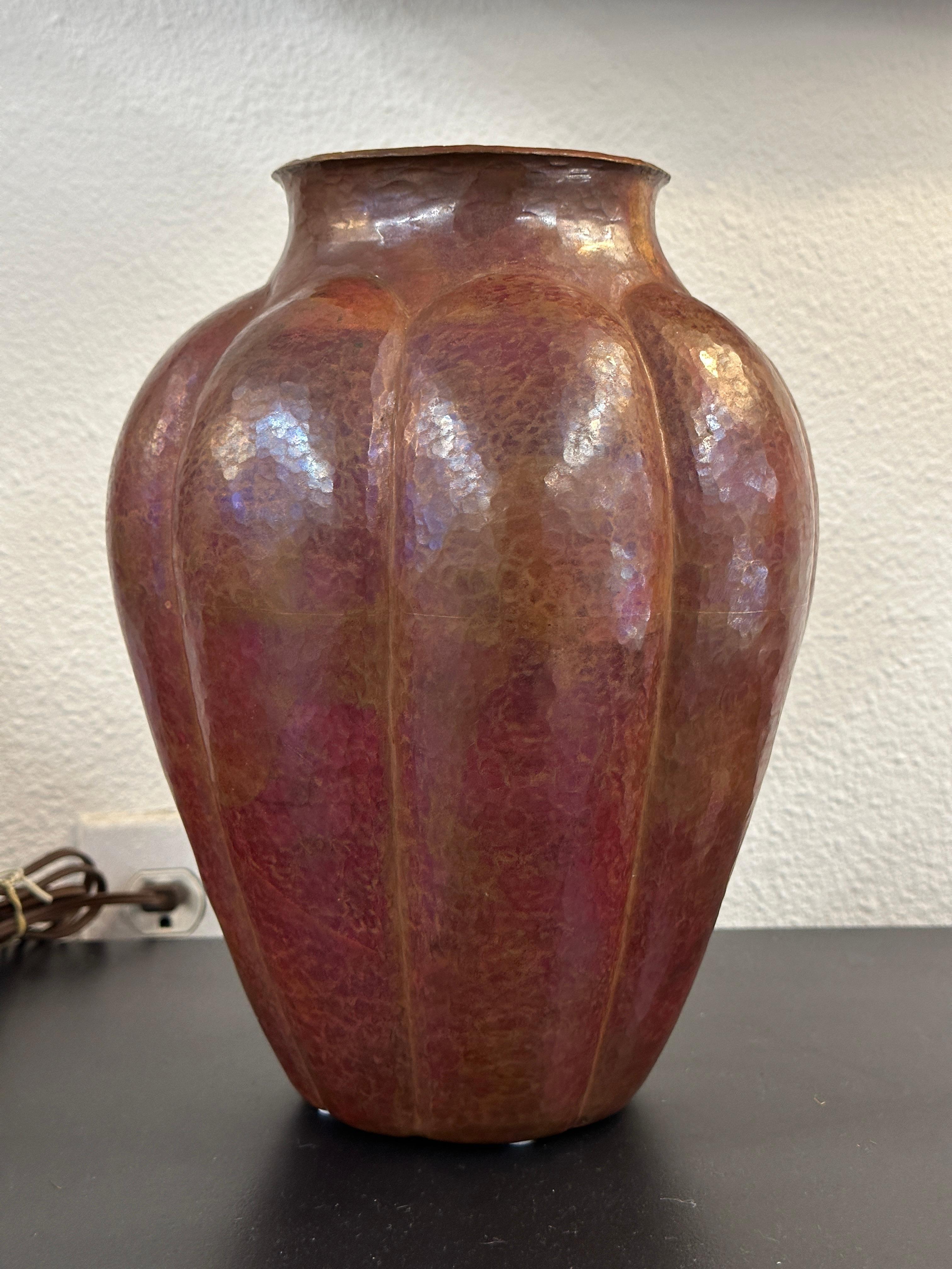 Arts and Crafts Hand Hammered Copper Vase In Good Condition For Sale In Palm Springs, CA