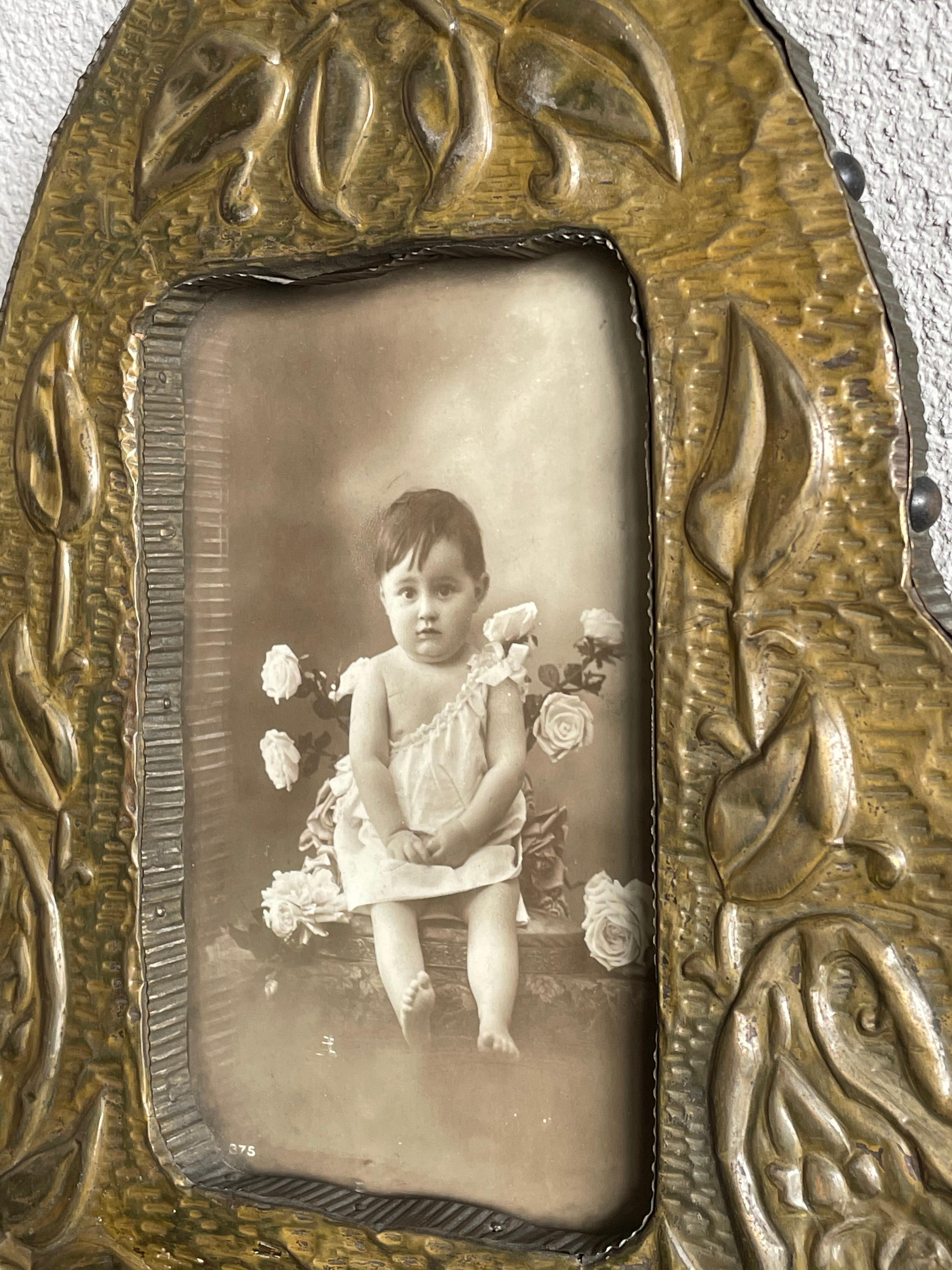 Arts and Crafts Hand Hammered & Embossed Copper Table and Wall Picture Frame Set 3