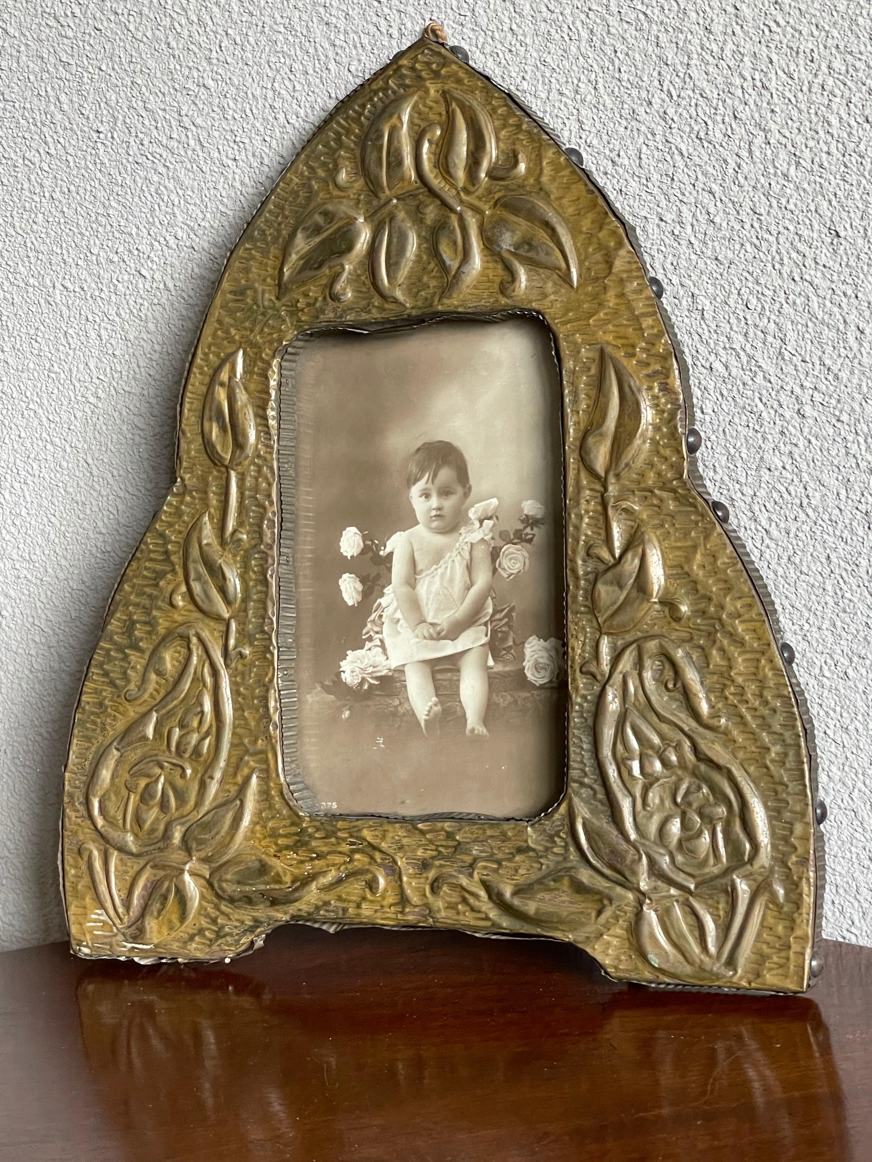 Arts and Crafts Hand Hammered & Embossed Copper Table and Wall Picture Frame Set 4