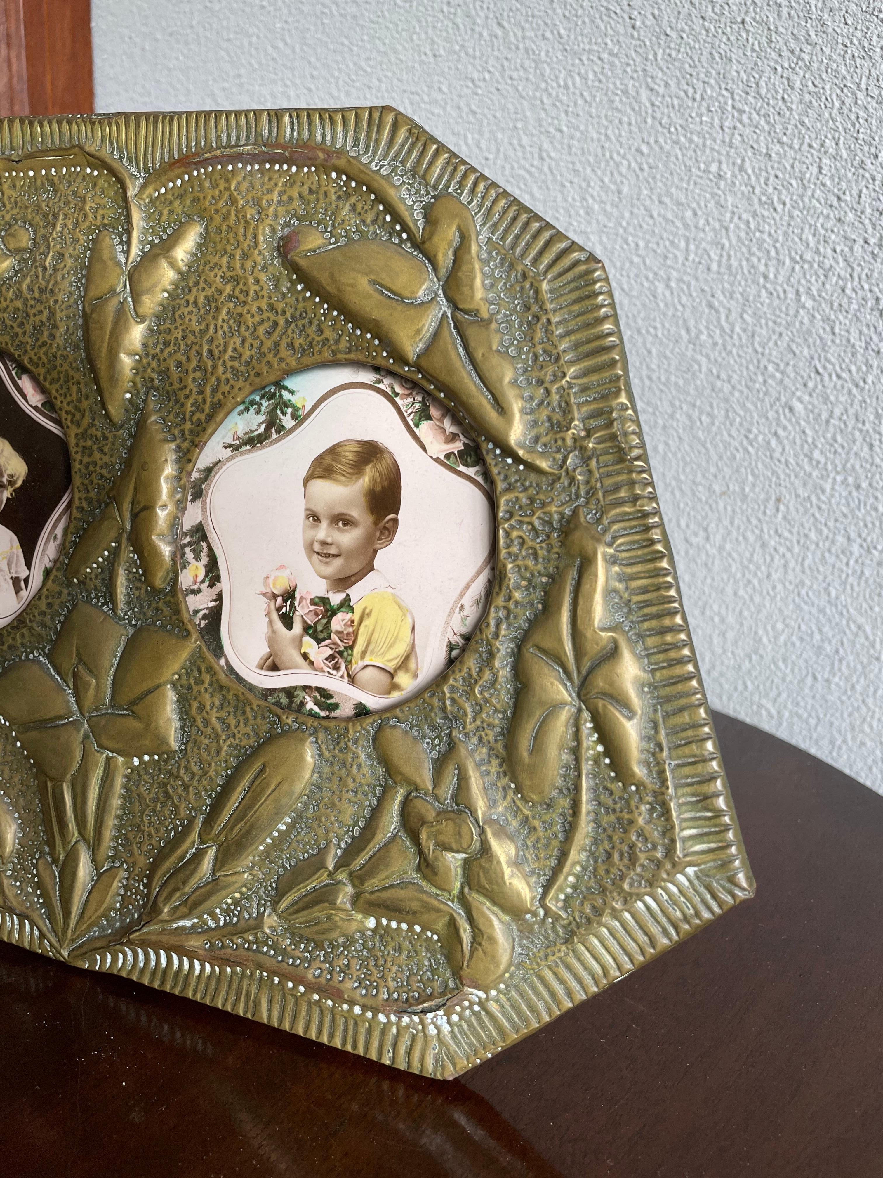 Arts and Crafts Hand Hammered & Embossed Copper Table and Wall Picture Frame Set 5