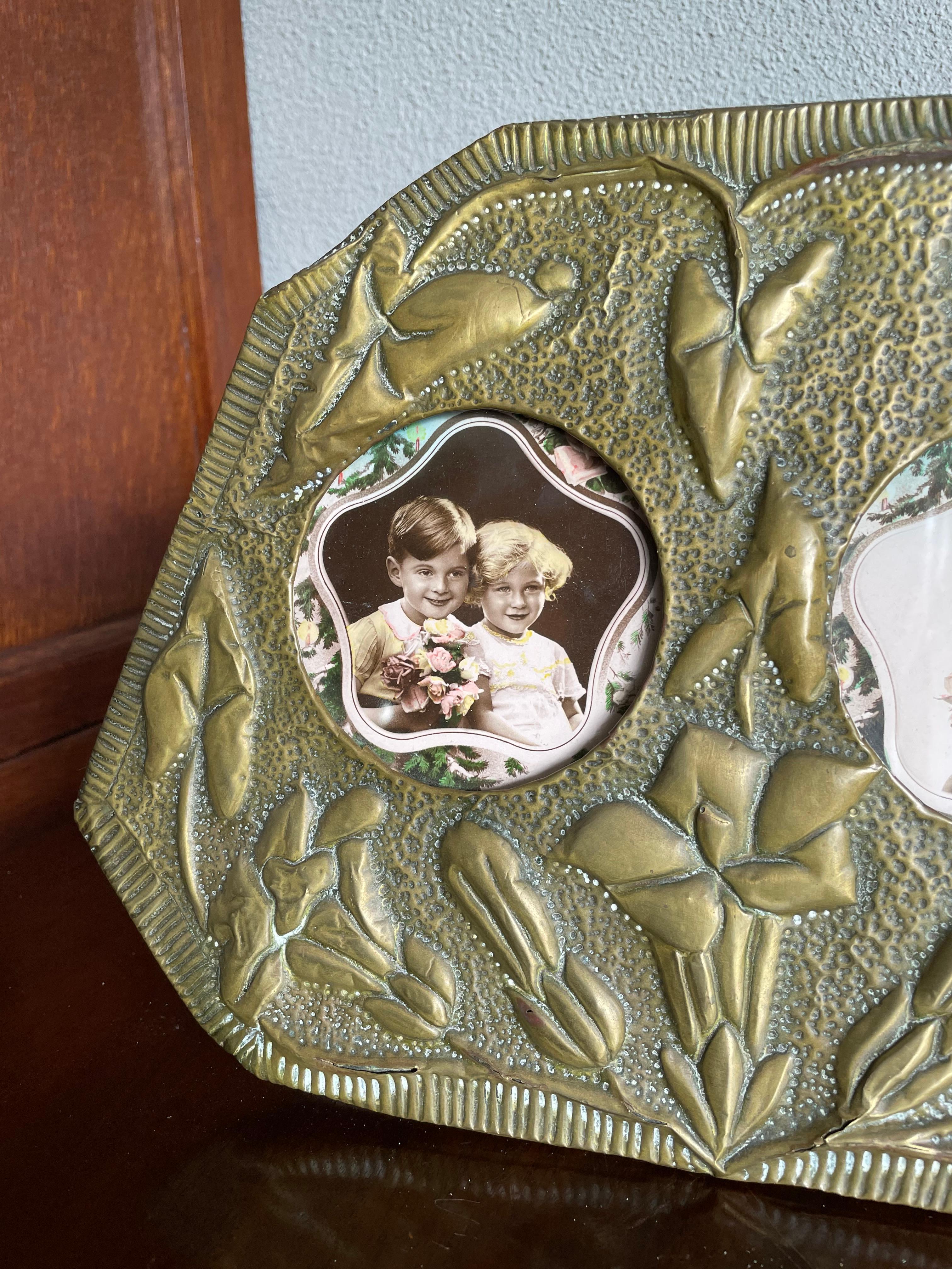 Arts and Crafts Hand Hammered & Embossed Copper Table and Wall Picture Frame Set 6