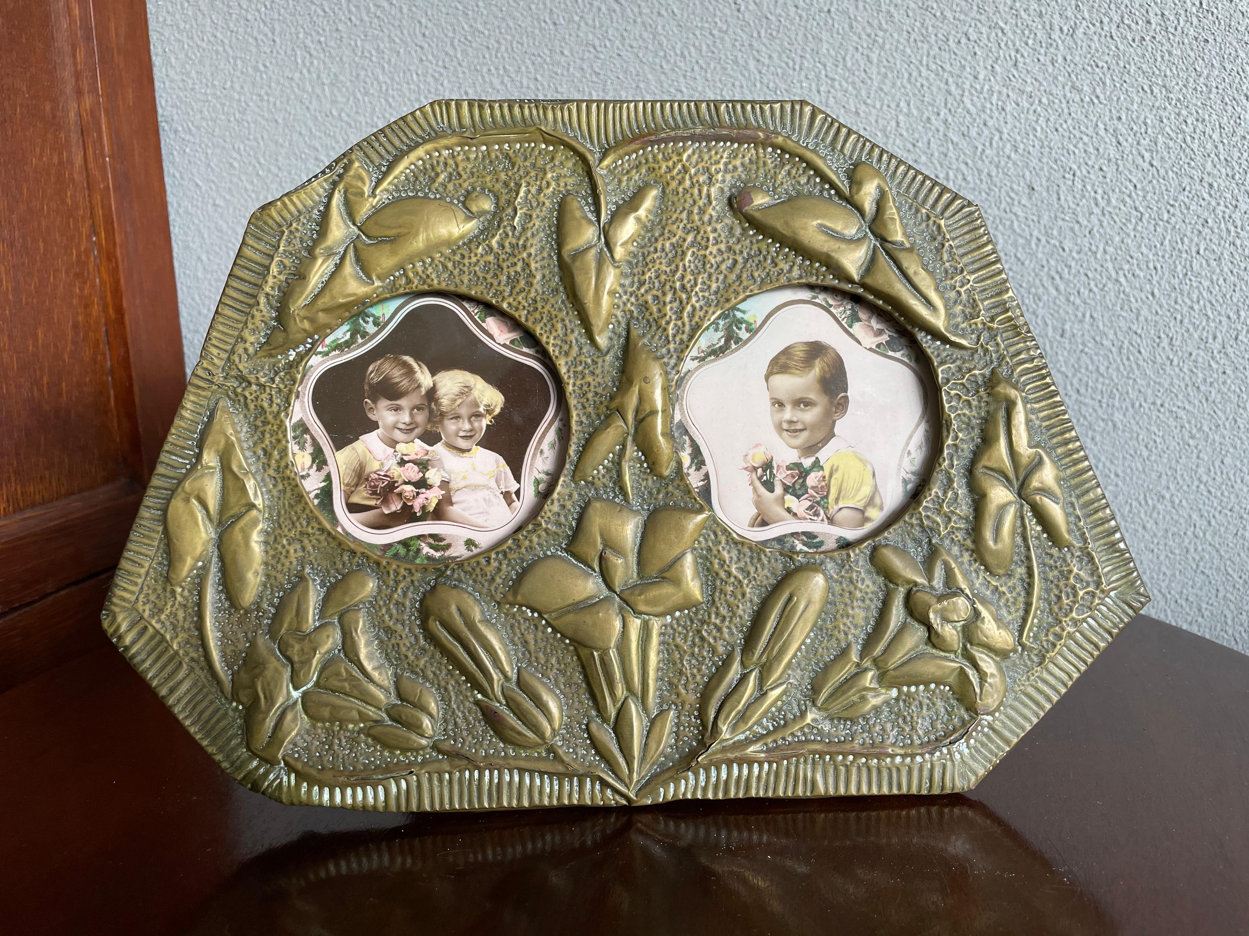 Antique Arts and Crafts photo frames with embossed lily flowers.

These beautiful workmanship Arts and Crafts picture frames date from circa 1900-1920. The depth of the embossed and stylized lily flowers make them stand out even more and together