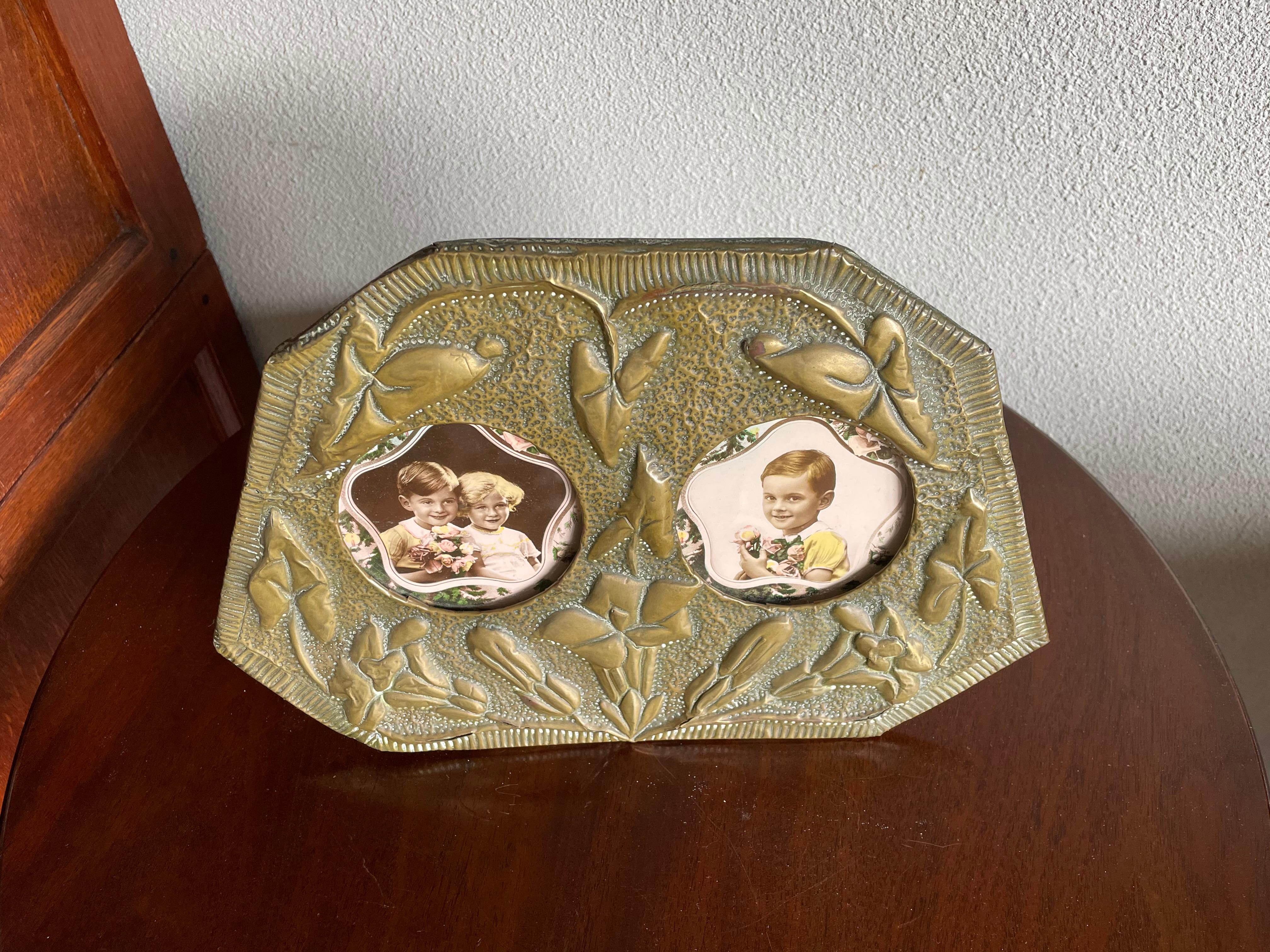 European Arts and Crafts Hand Hammered & Embossed Copper Table and Wall Picture Frame Set