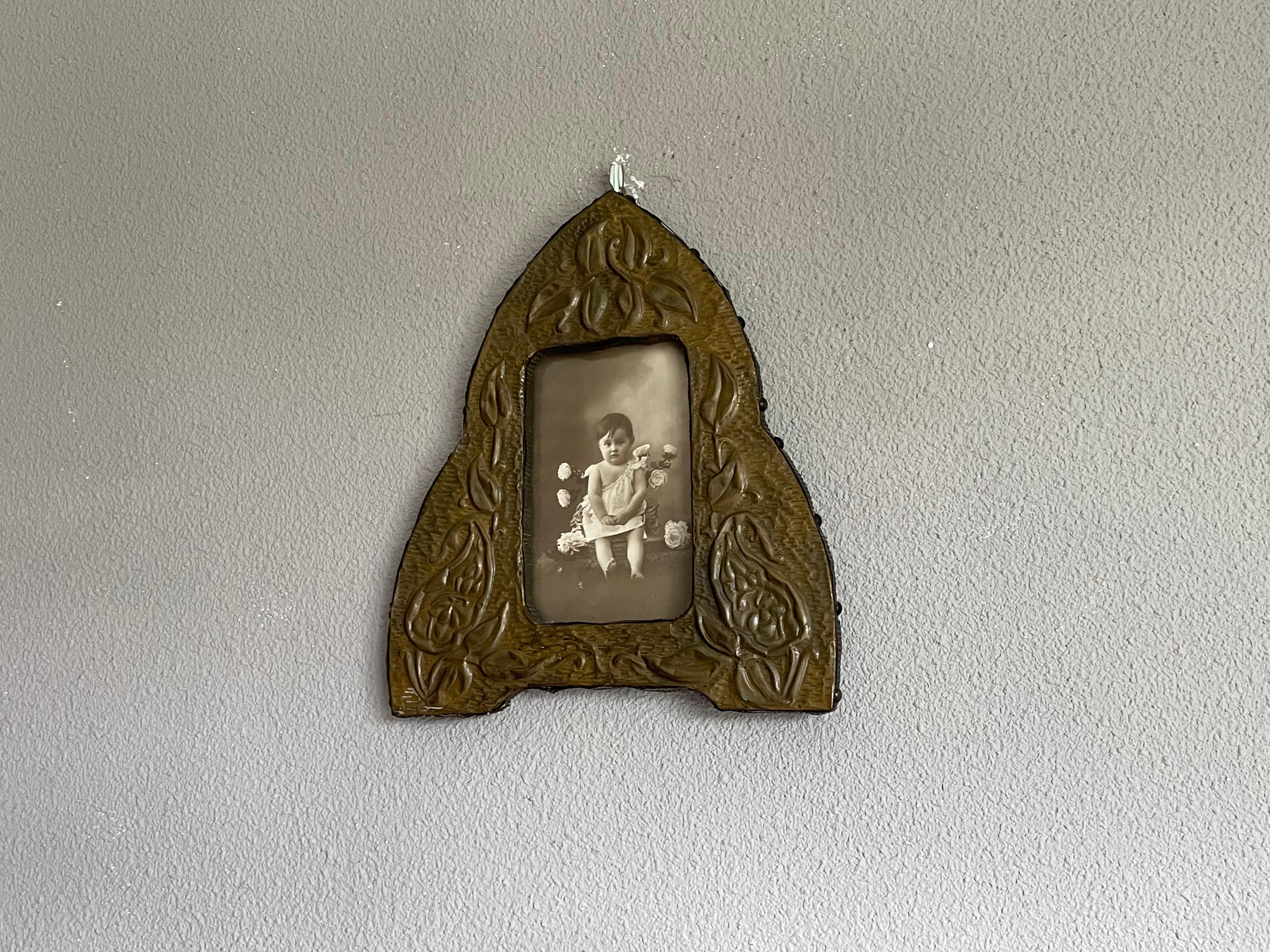 Glass Arts and Crafts Hand Hammered & Embossed Copper Table and Wall Picture Frame Set