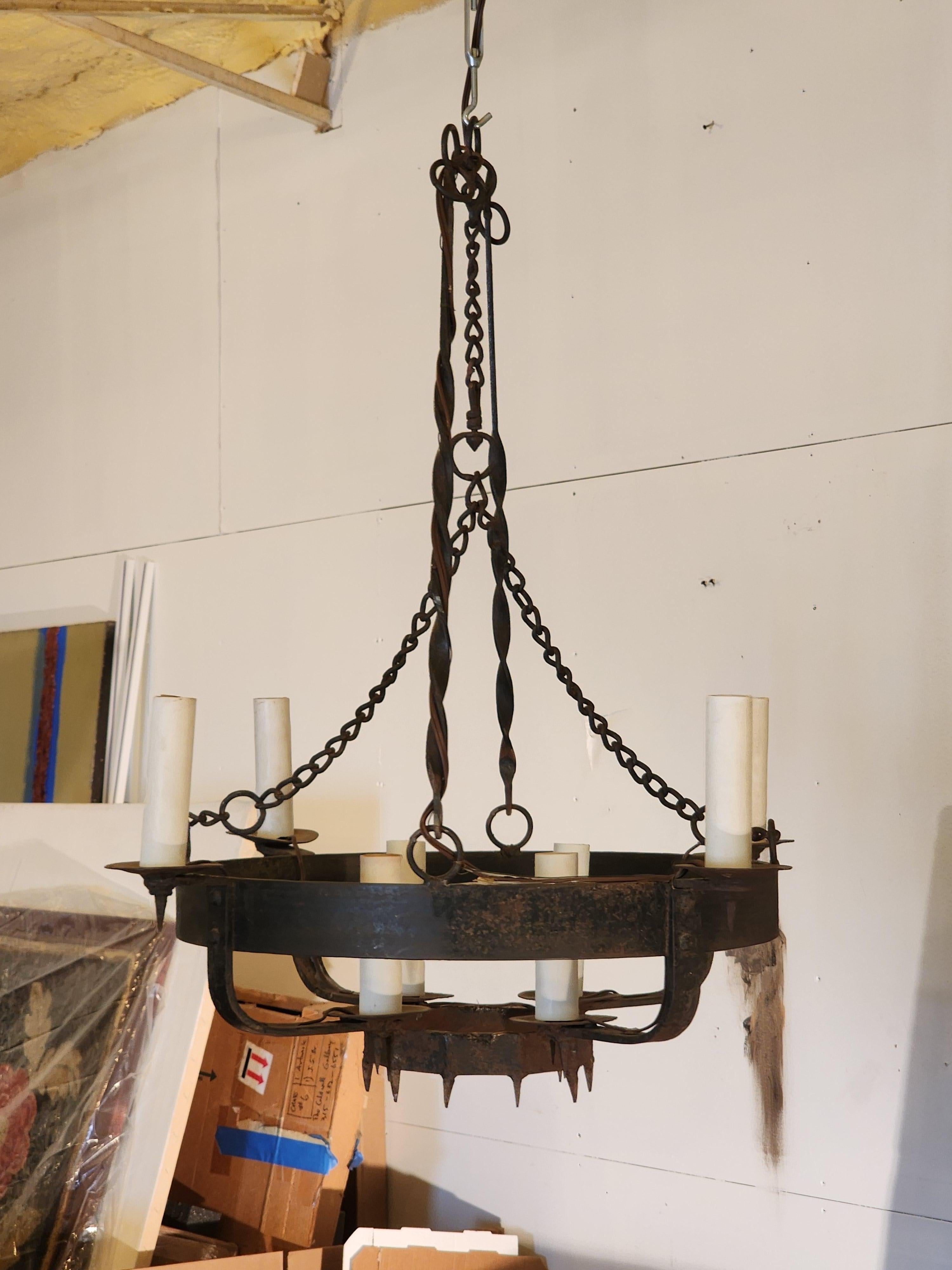 Hand-Crafted Arts & Crafts Handmade Wrought Iron Chandelier