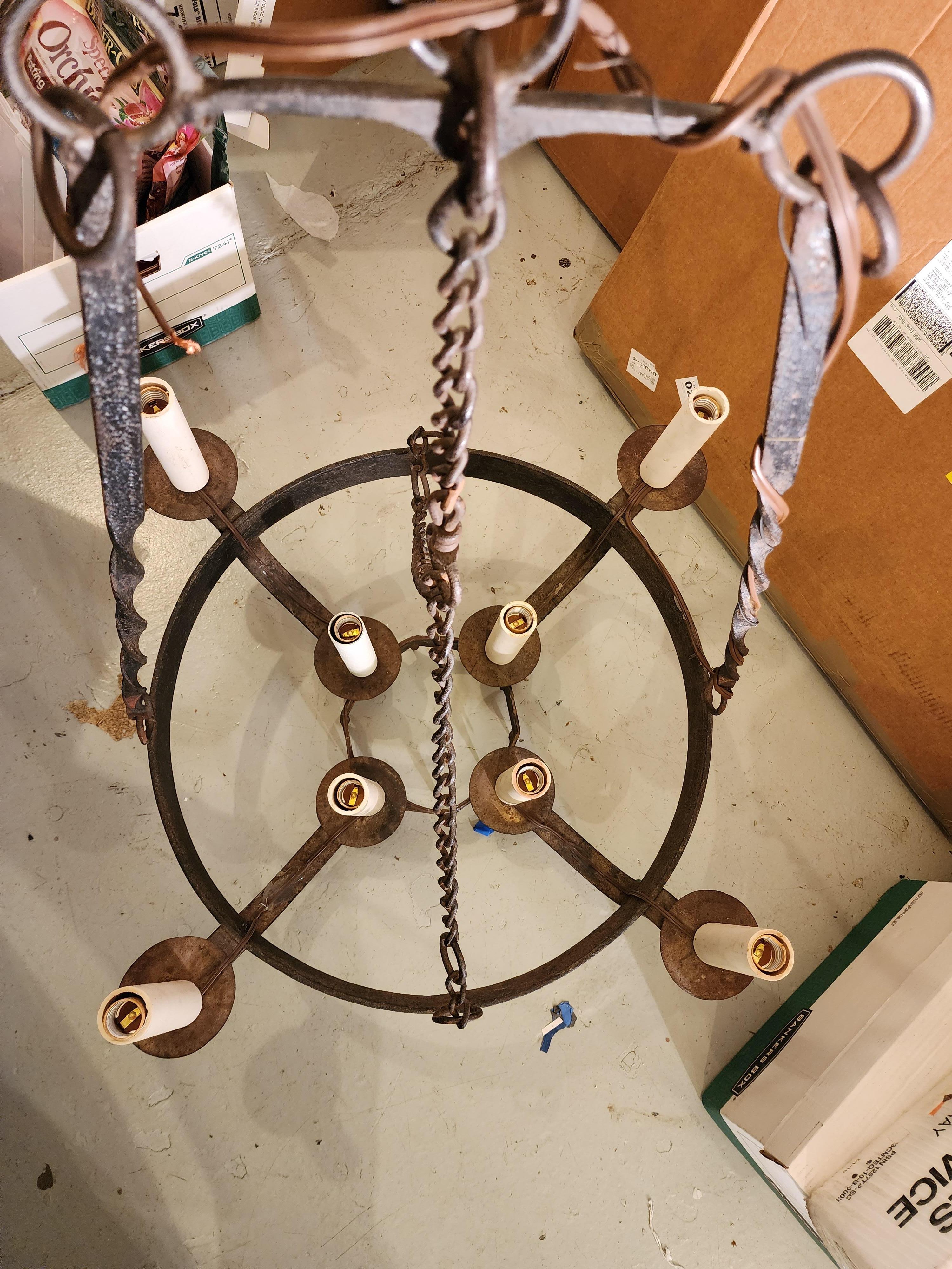 Arts & Crafts Handmade Wrought Iron Chandelier In Good Condition In Hudson, NY