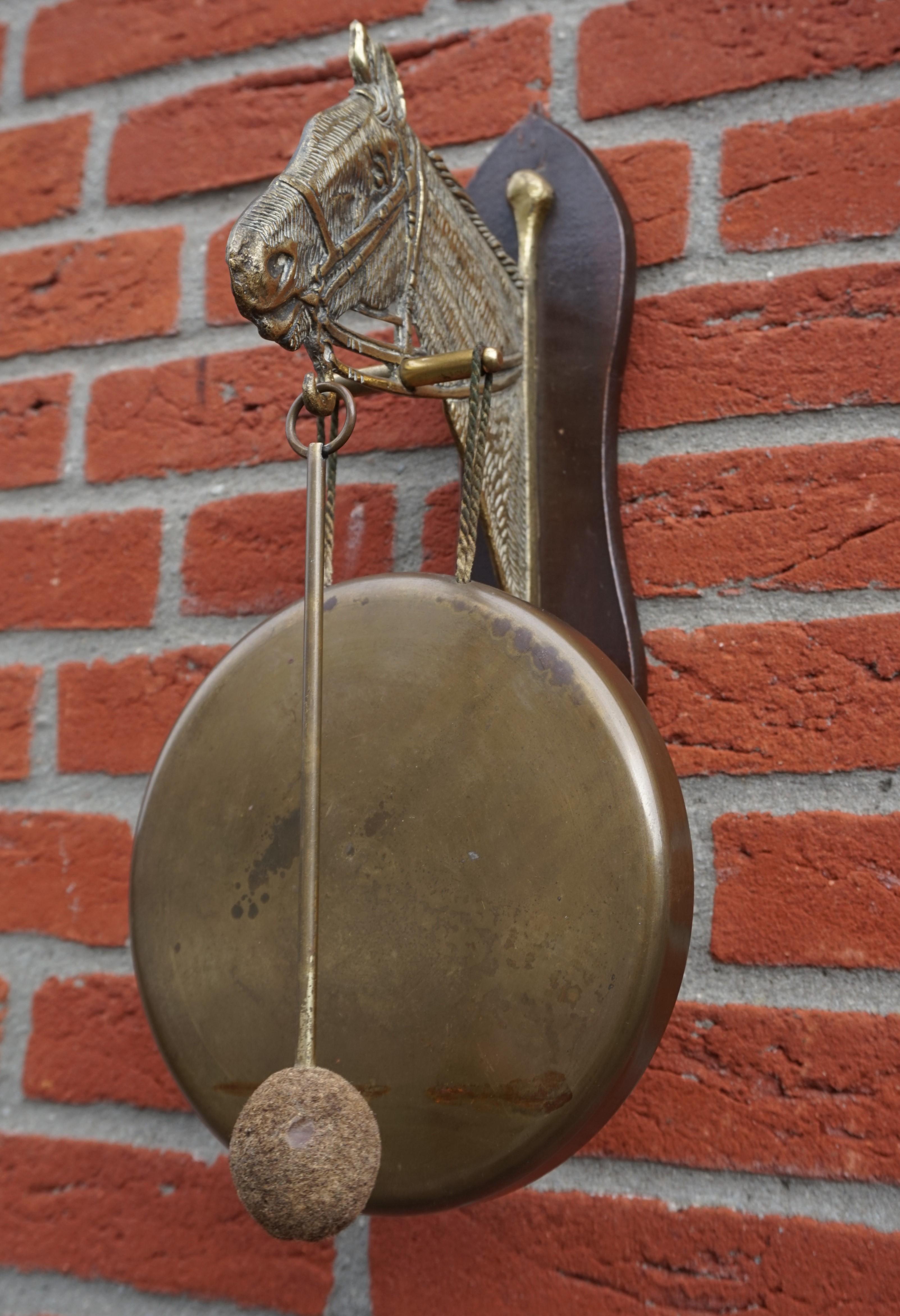 Arts and Crafts House Gong for Wall Mounting w. Bronze Horse Sculpture ca. 1920 8