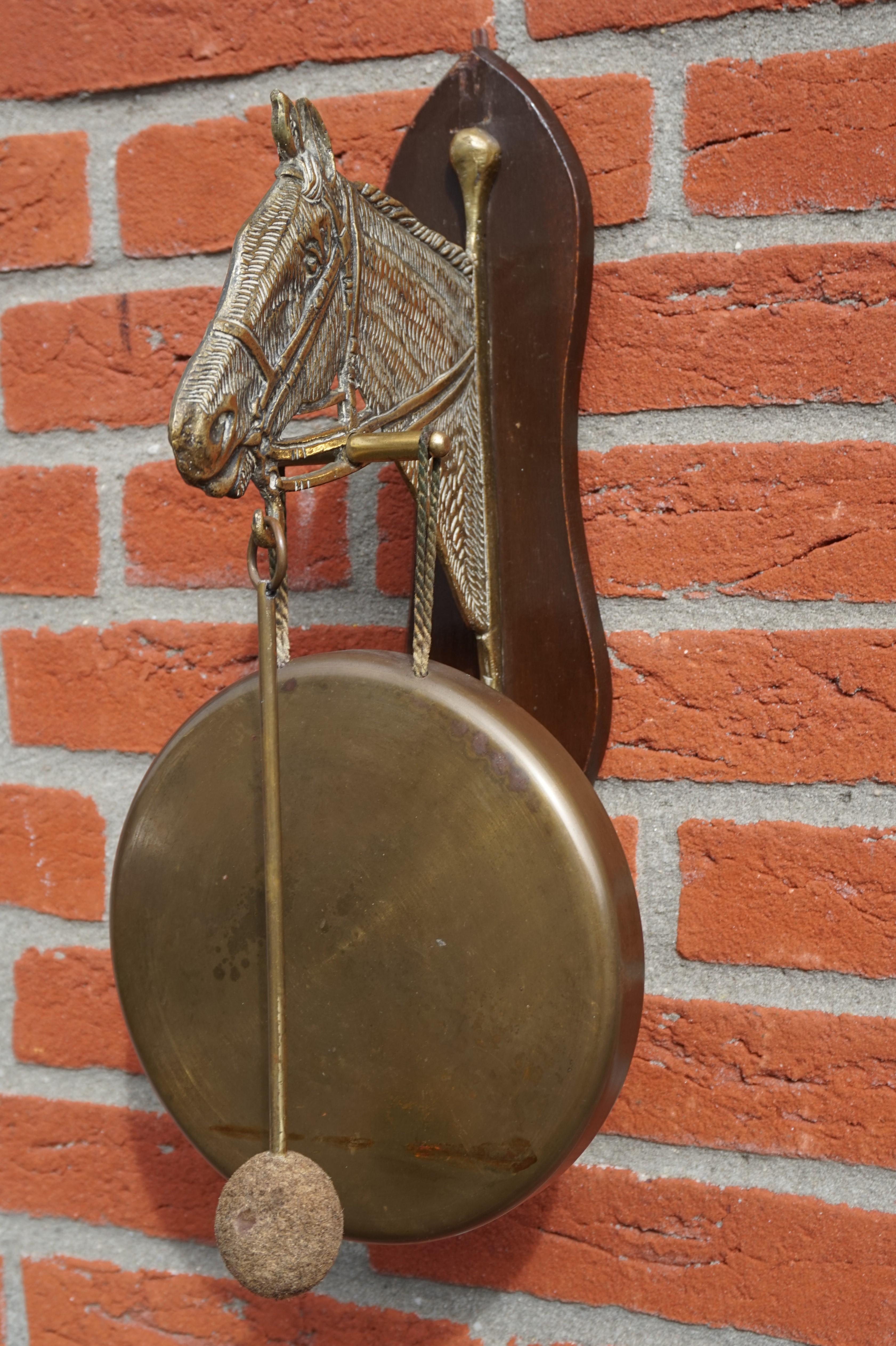 Arts and Crafts House Gong for Wall Mounting w. Bronze Horse Sculpture ca. 1920 11