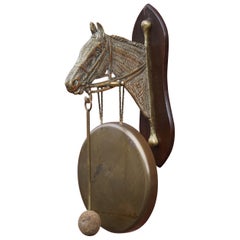 Arts and Crafts House Gong for Wall Mounting w. Bronze Horse Sculpture ca. 1920