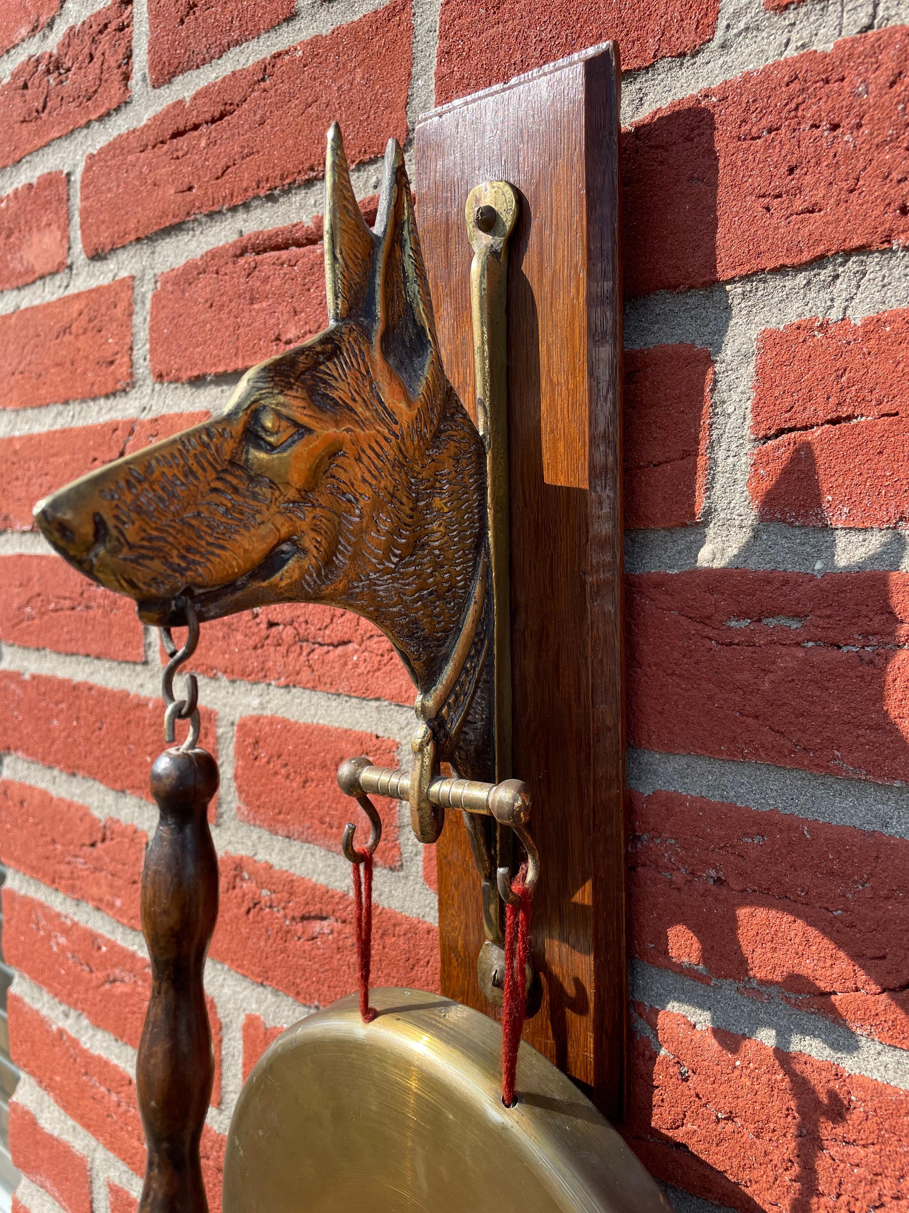 Arts & Crafts House Gong for Wall Mounting with Bronze Sheepdog Sculpture, 1920 3