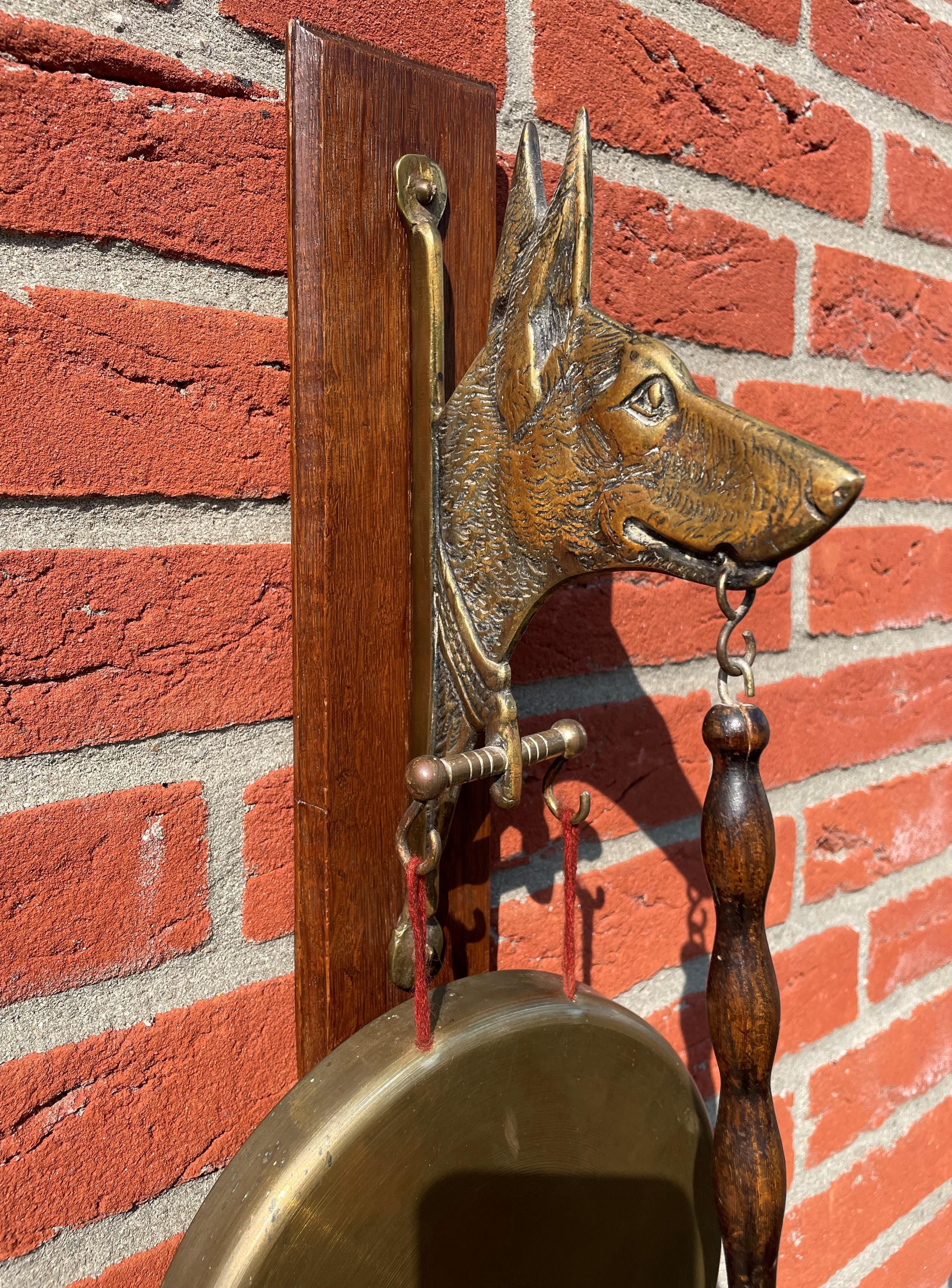 Arts & Crafts House Gong for Wall Mounting with Bronze Sheepdog Sculpture, 1920 4
