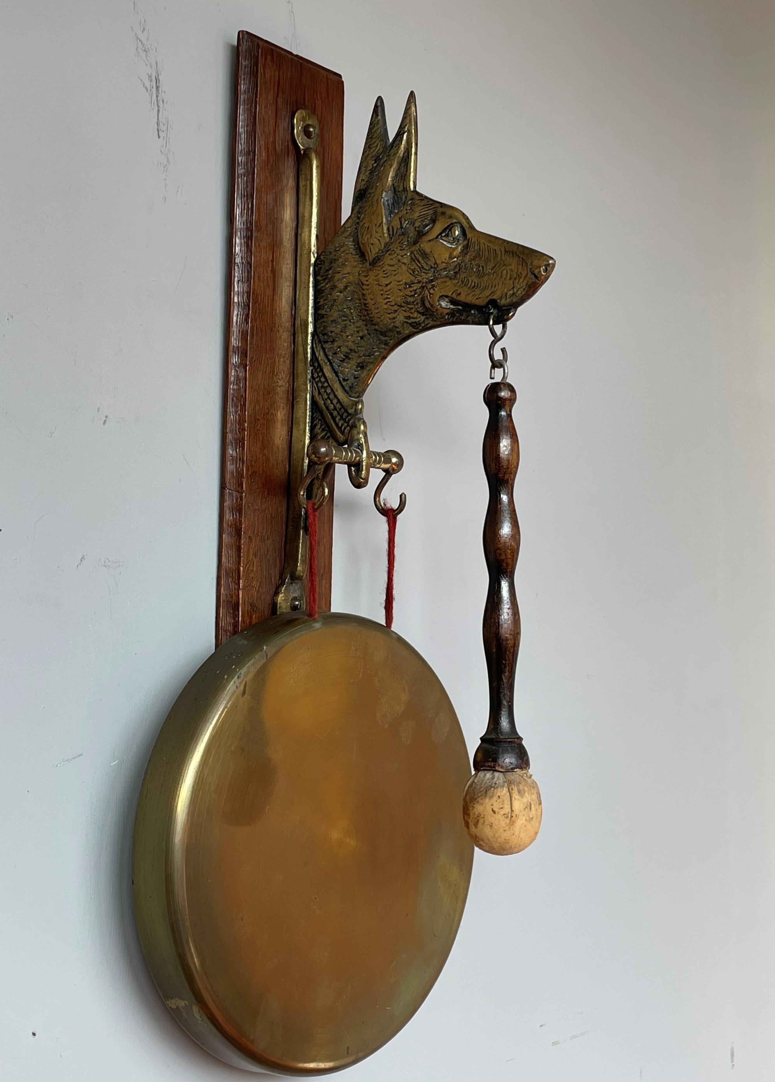 Arts & Crafts House Gong for Wall Mounting with Bronze Sheepdog Sculpture, 1920 7