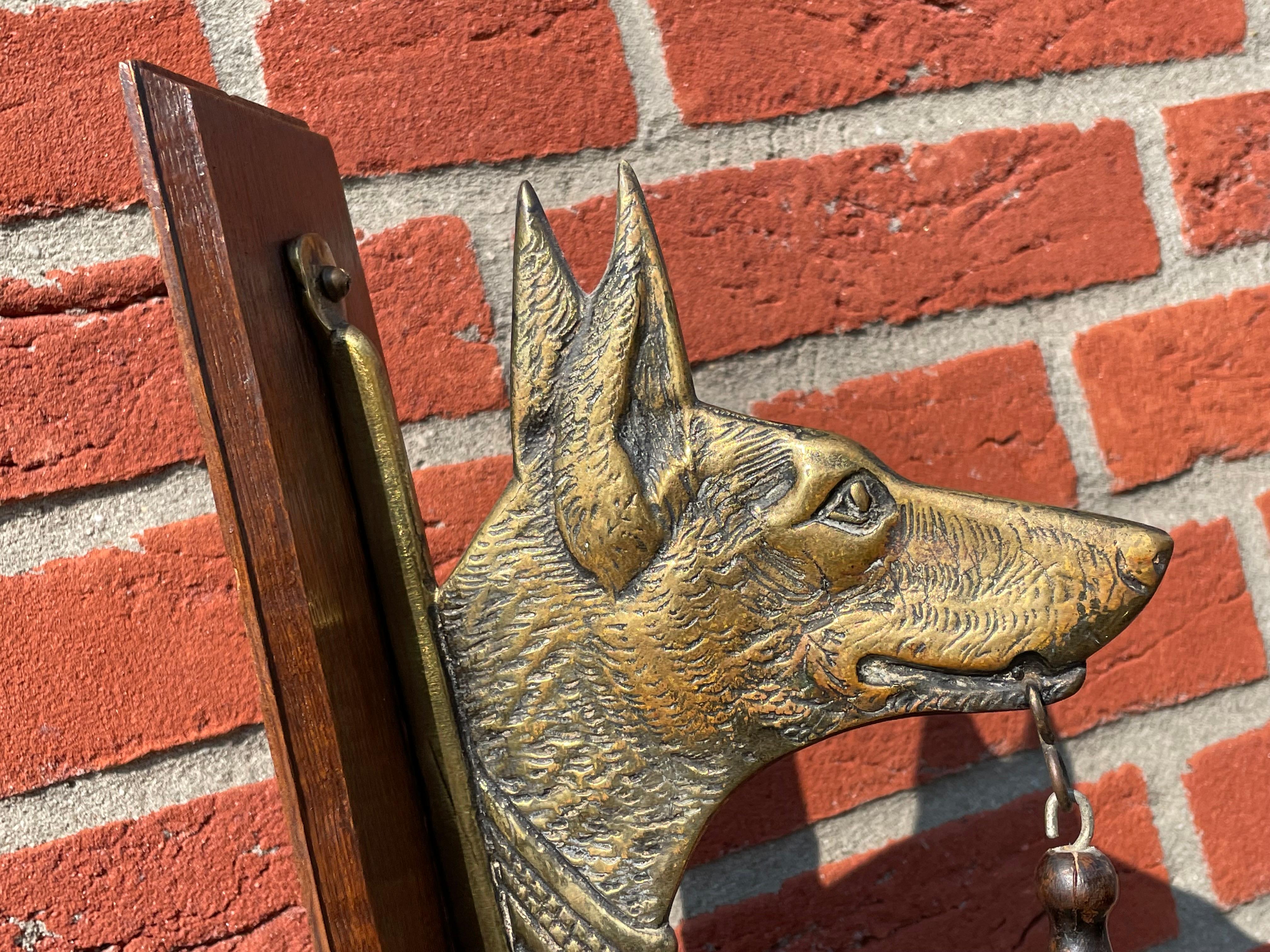 European Arts & Crafts House Gong for Wall Mounting with Bronze Sheepdog Sculpture, 1920