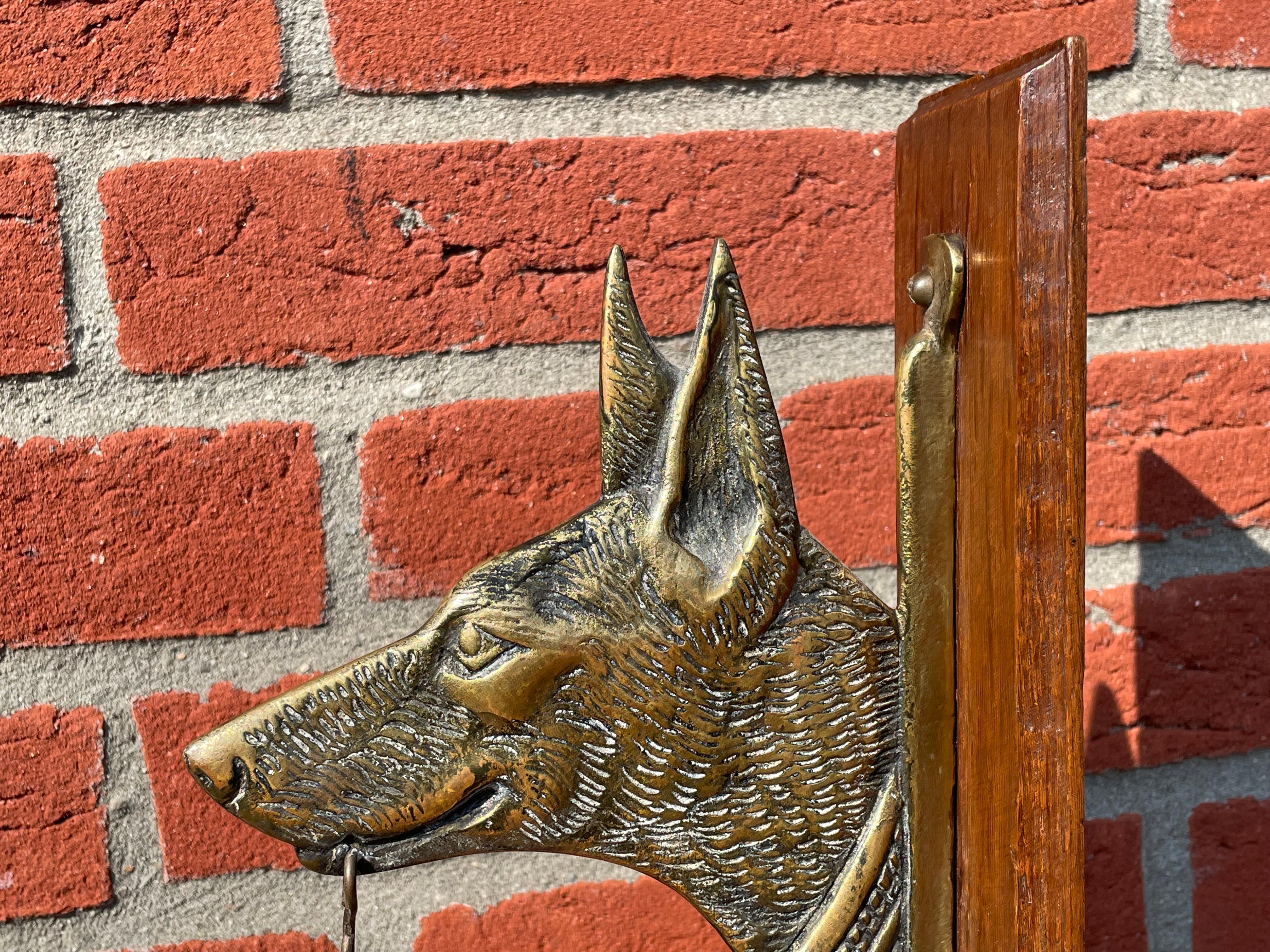 Hand-Crafted Arts & Crafts House Gong for Wall Mounting with Bronze Sheepdog Sculpture, 1920