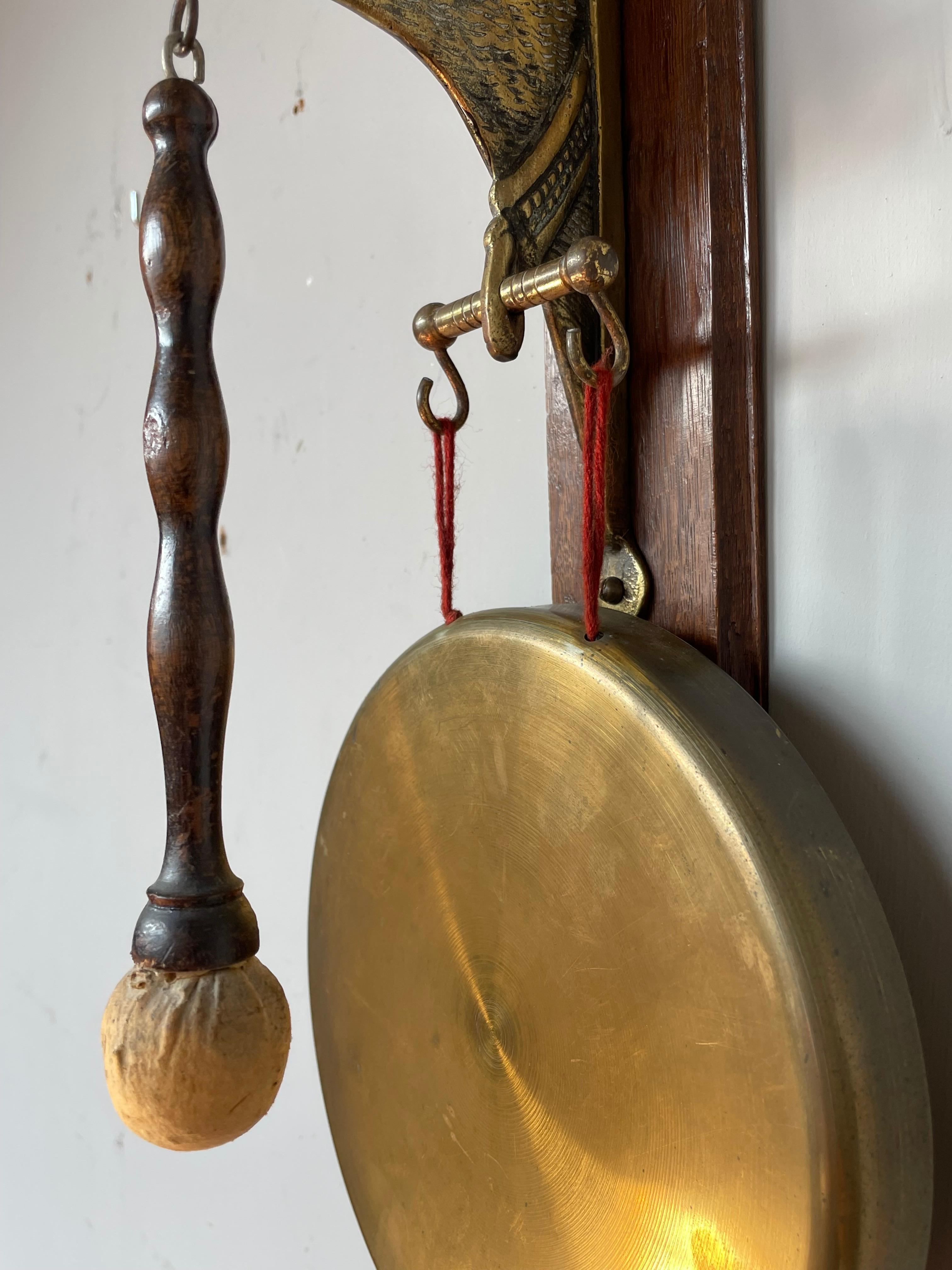 20th Century Arts & Crafts House Gong for Wall Mounting with Bronze Sheepdog Sculpture, 1920