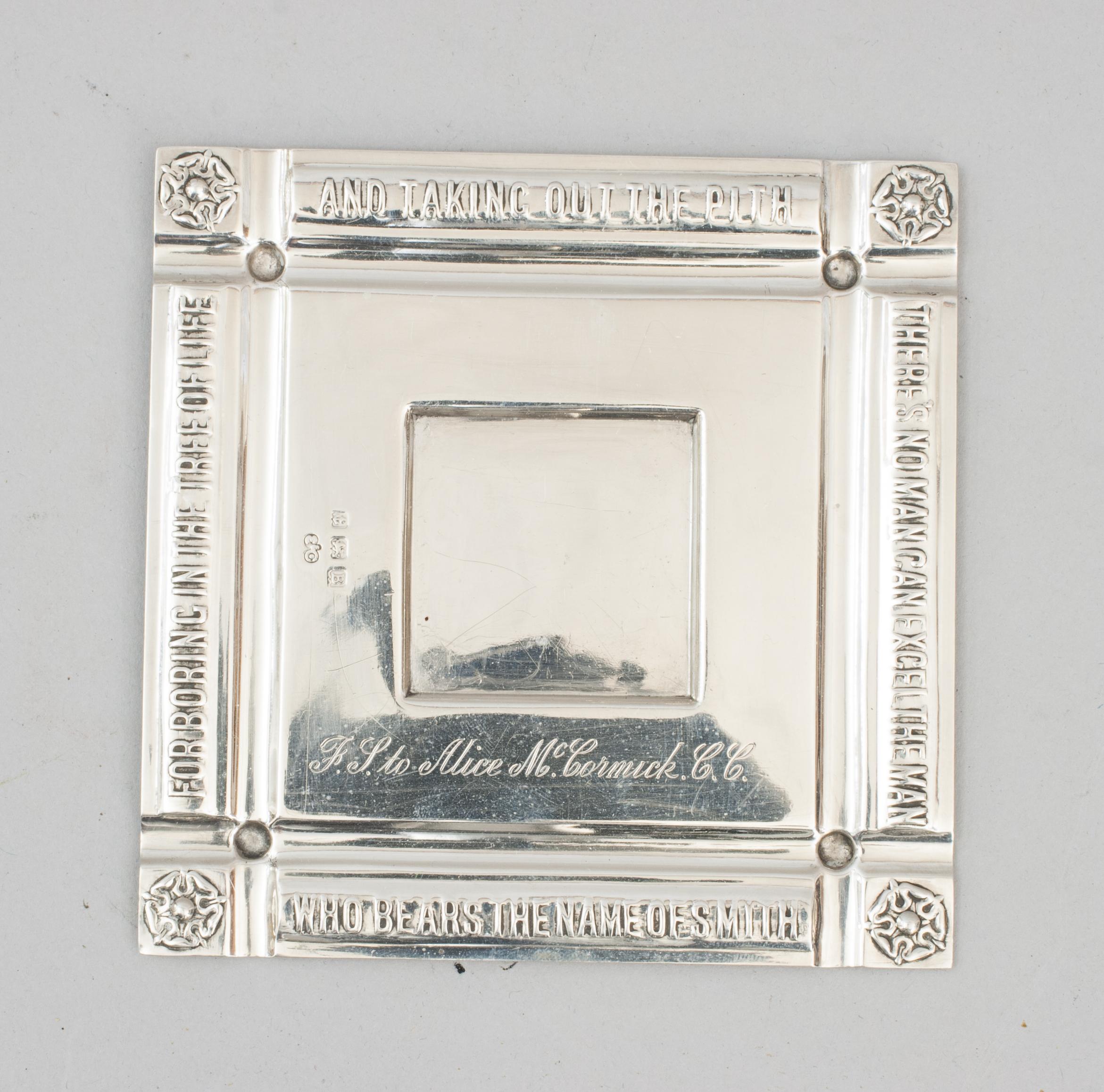 British Arts and Crafts Inkwell With Inscription For Sale