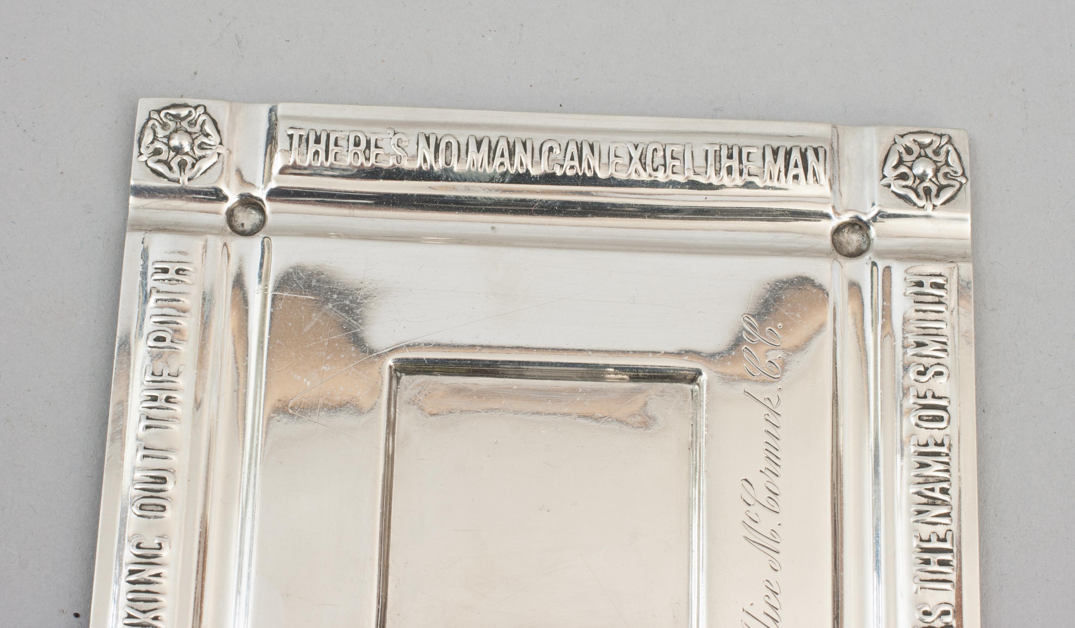Silver Arts And Crafts Inkwell With Inscription For Sale