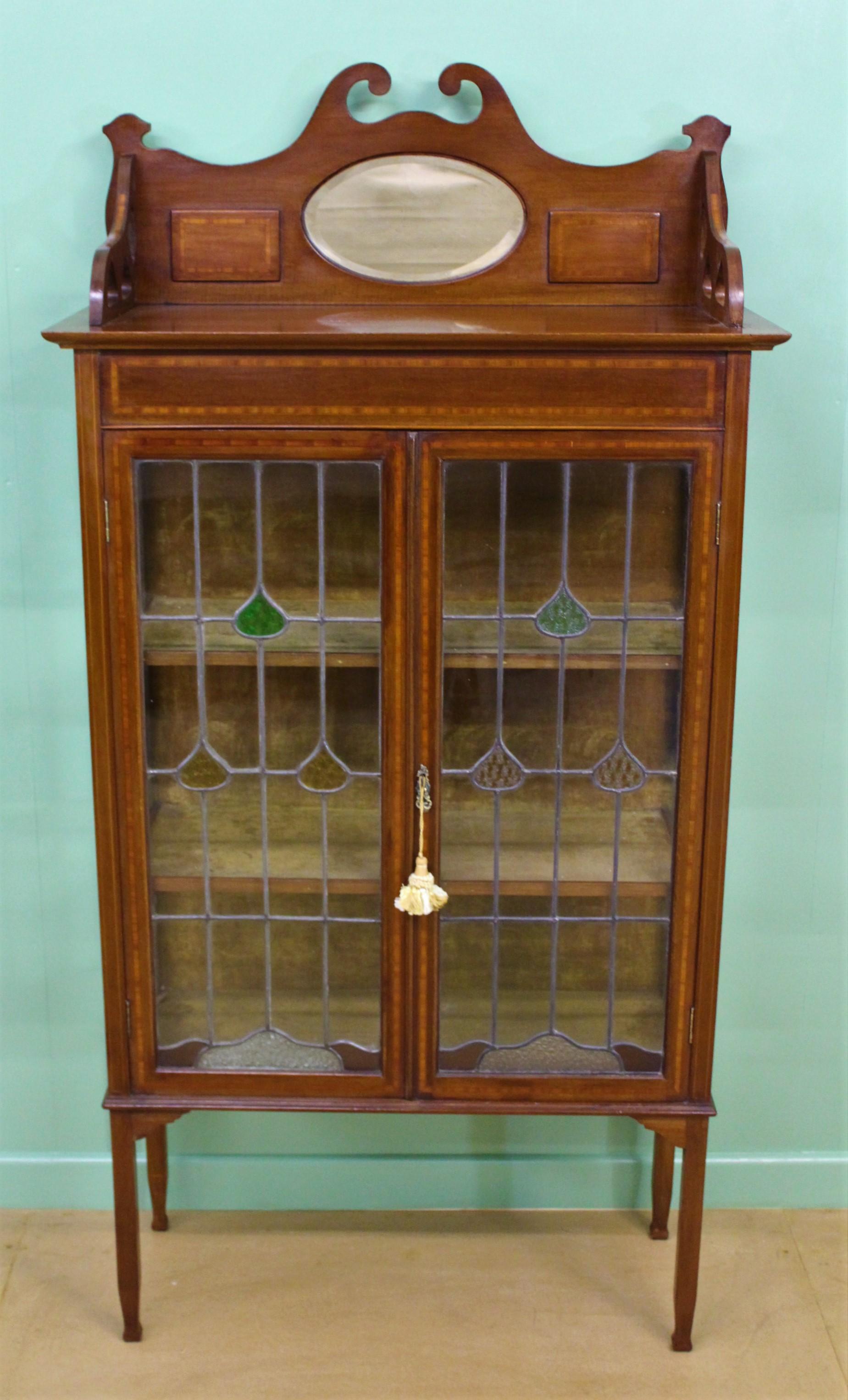 Arts and Crafts Arts & Crafts Inlaid Mahogany Display Cabinet For Sale