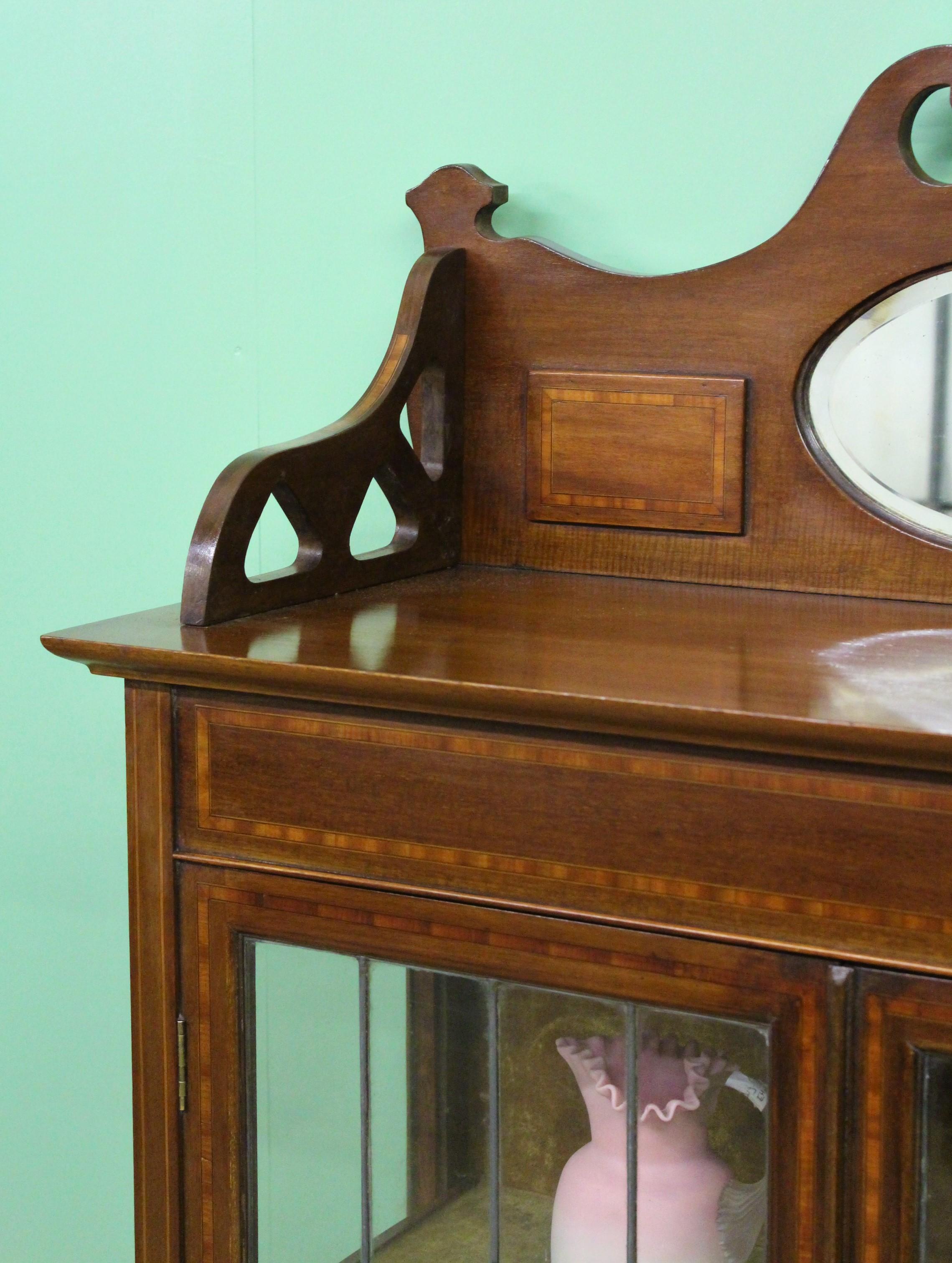Inlay Arts & Crafts Inlaid Mahogany Display Cabinet For Sale