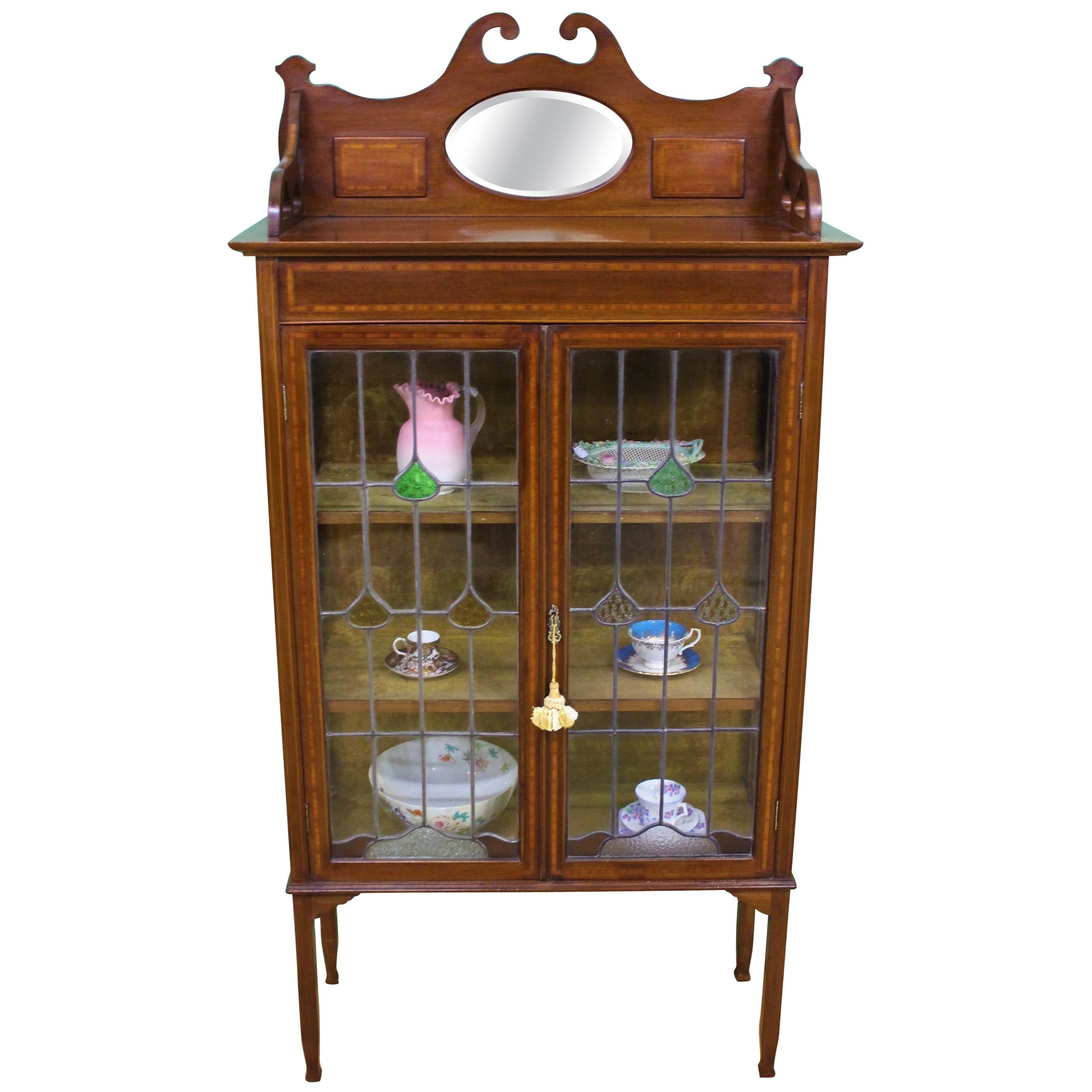 Arts & Crafts Inlaid Mahogany Display Cabinet For Sale