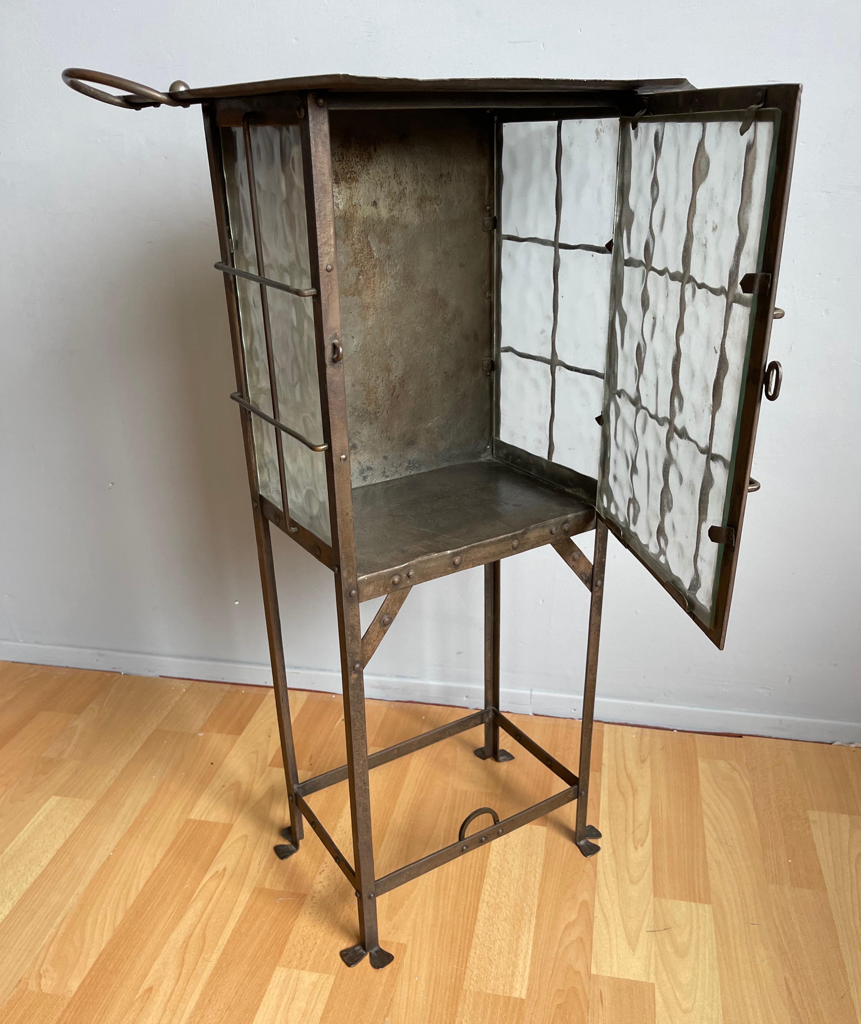 Hand-Crafted Arts and Crafts Iron & Glass Display Table / Drinks Cabinet Attr. Hugo Berger For Sale