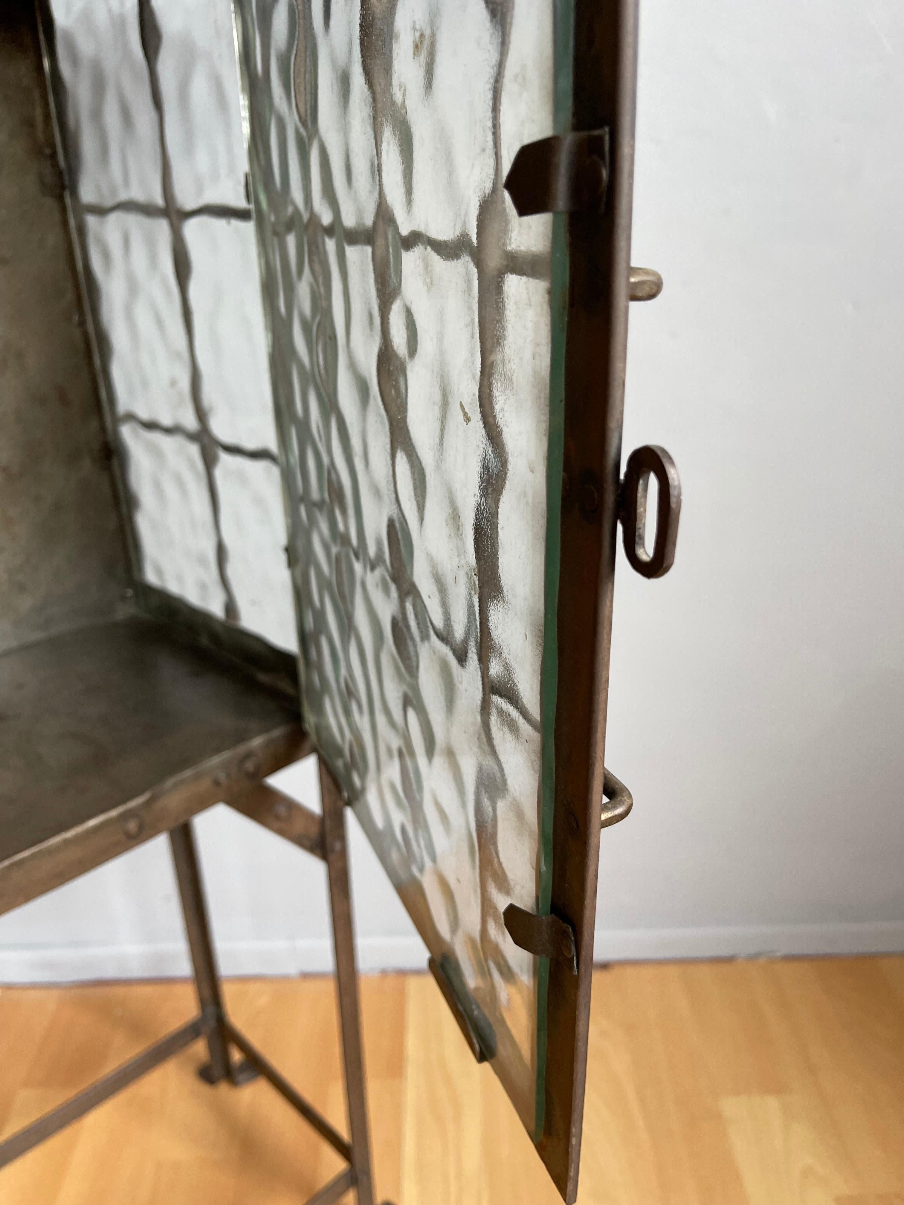 20th Century Arts and Crafts Iron & Glass Display Table / Drinks Cabinet Attr. Hugo Berger For Sale