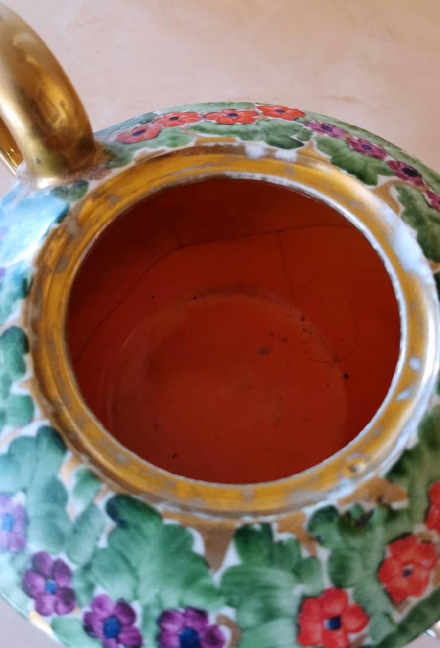 Arts and Crafts Italian Hand Painted Glazed Ceramic Teapot For Sale 3