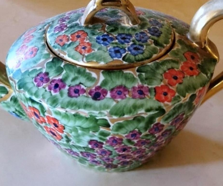 20th Century Arts and Crafts Italian Hand Painted Glazed Ceramic Teapot For Sale