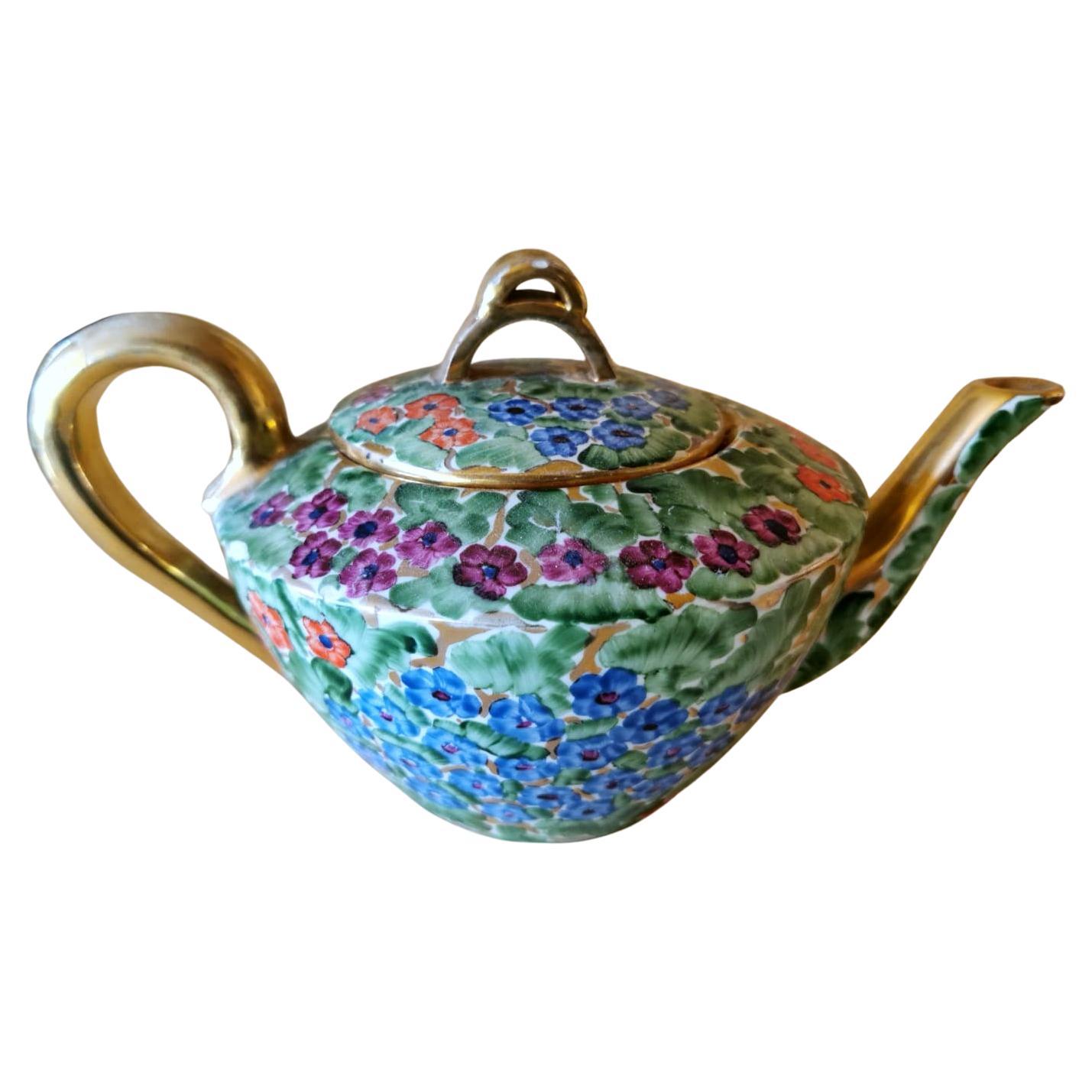 Arts and Crafts Italian Hand Painted Glazed Ceramic Teapot