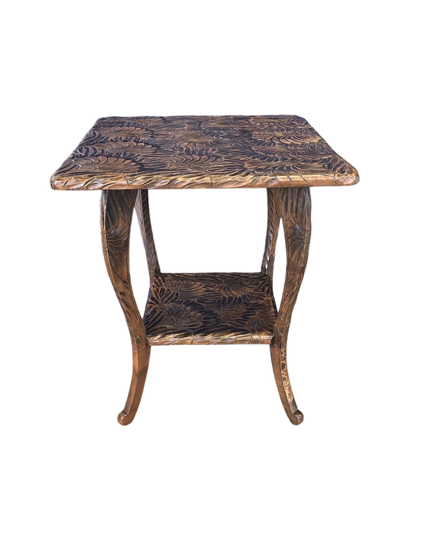 Carved Arts & Crafts Japanese Table retailed by Liberty and Co. For Sale