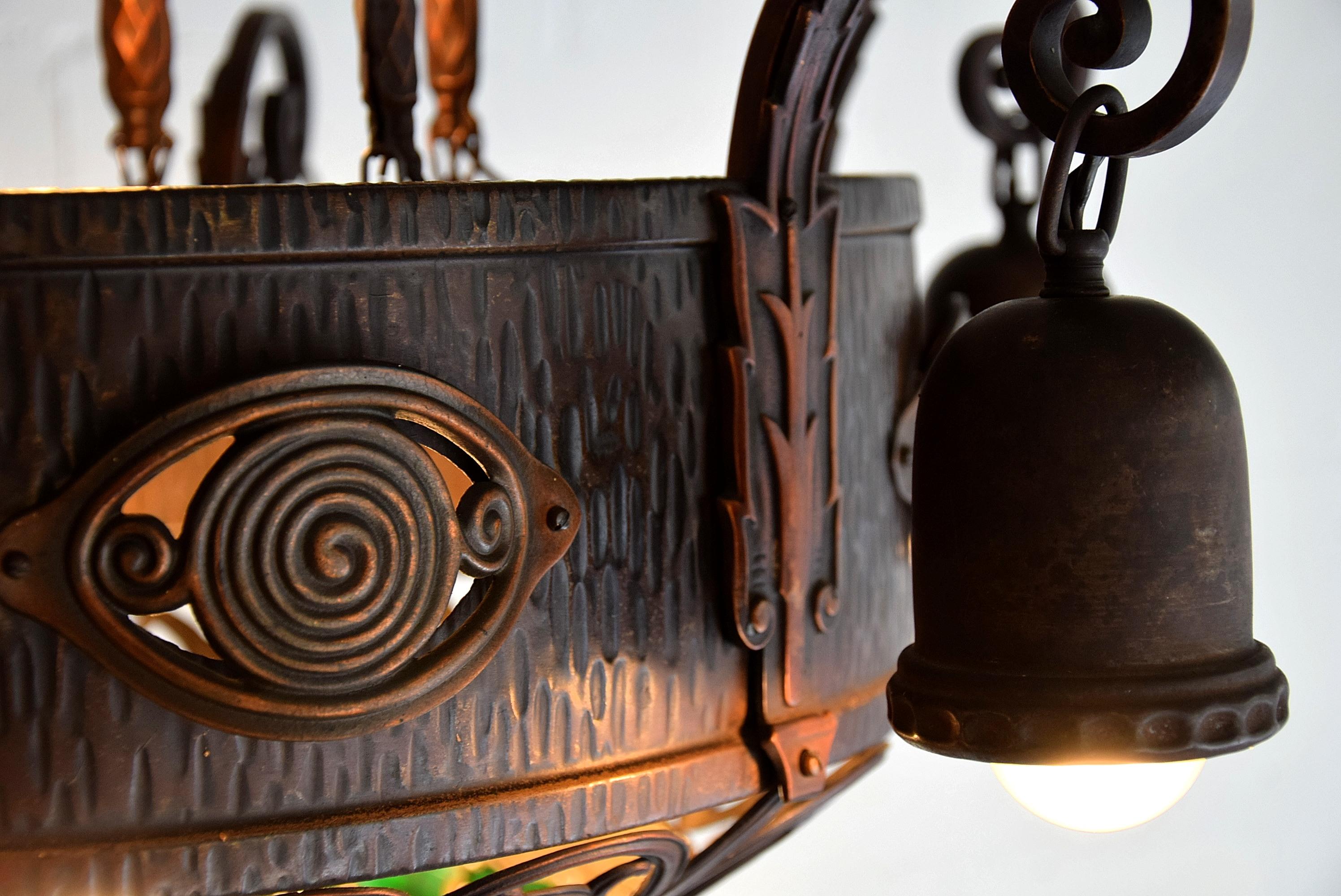 Art Nouveau Jugendstil Austrian Glass and Brass Ceiling Lamp For Sale 7