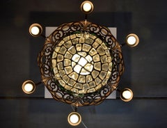 Art Nouveau Jugendstil Austrian Glass and Brass Ceiling Lamp