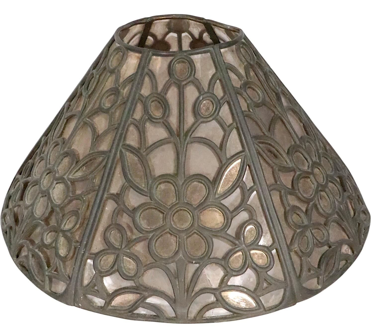 American Arts and Crafts Kerosene Table Bronze Lamp with Mica Shade by Bradley & Hubbard For Sale