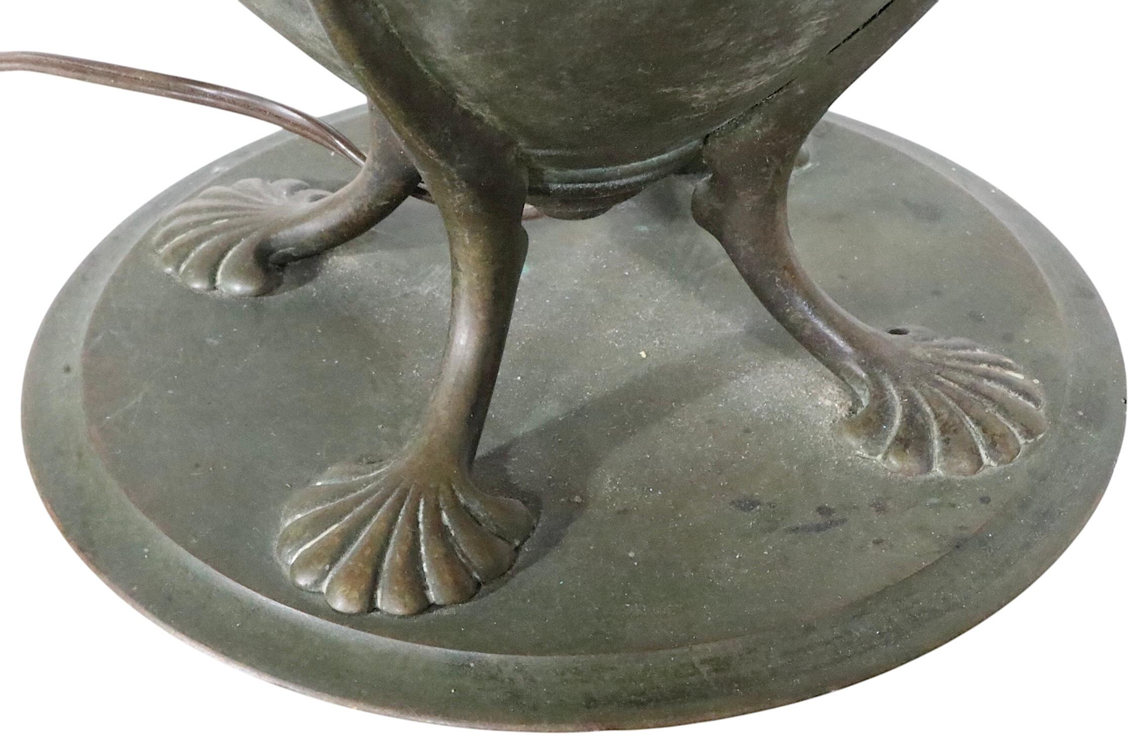 Arts and Crafts Kerosene Table Bronze Lamp with Mica Shade by Bradley & Hubbard For Sale 3