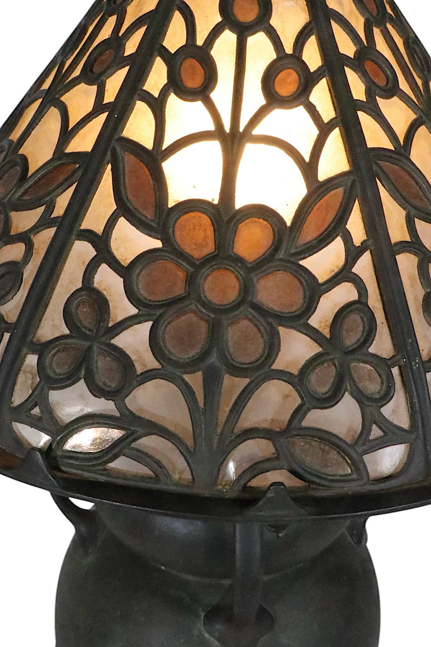 Arts and Crafts Kerosene Table Bronze Lamp with Mica Shade by Bradley & Hubbard For Sale 4