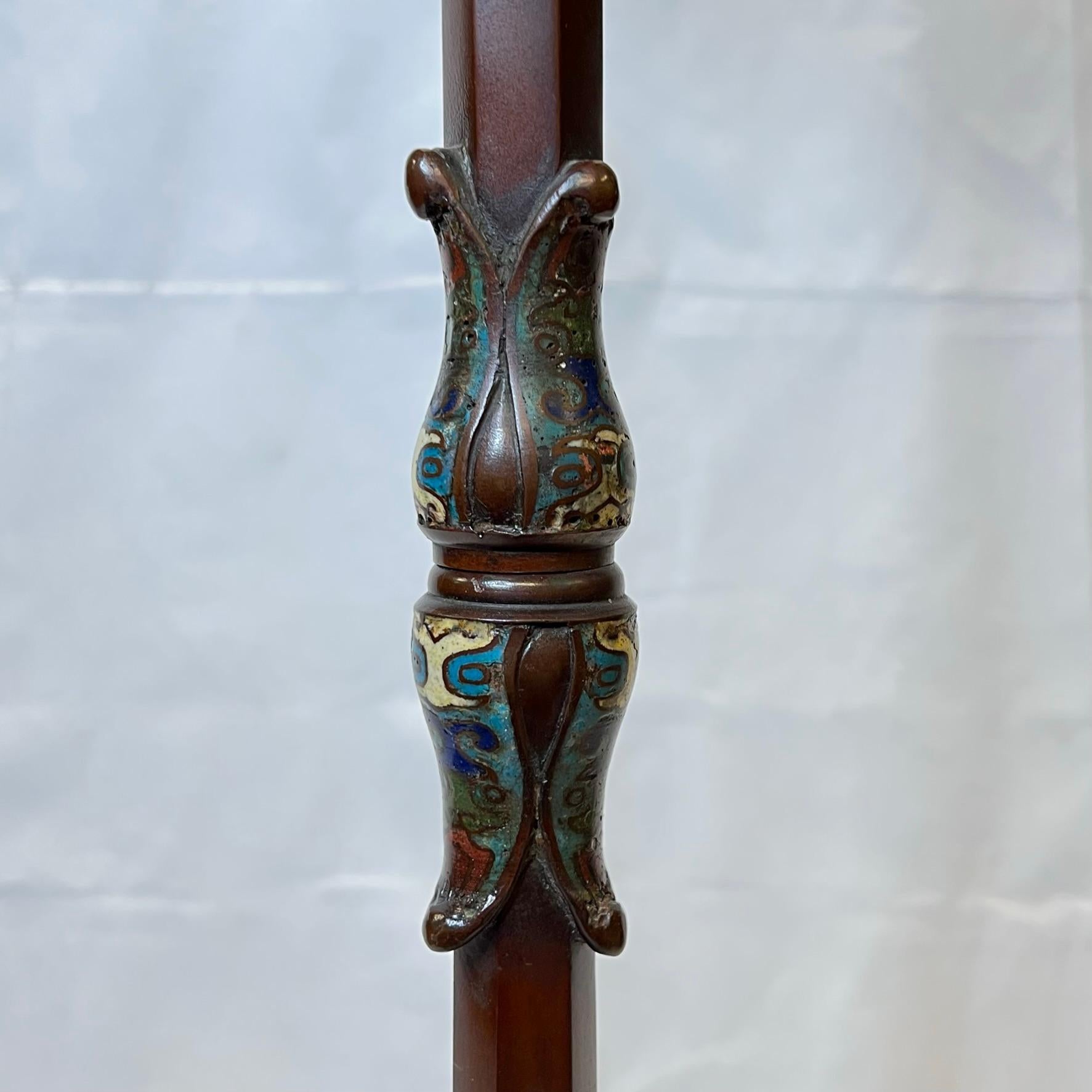 Arts and Crafts Leaded Glass Floor Lamp with Champleve Bronze Base 4