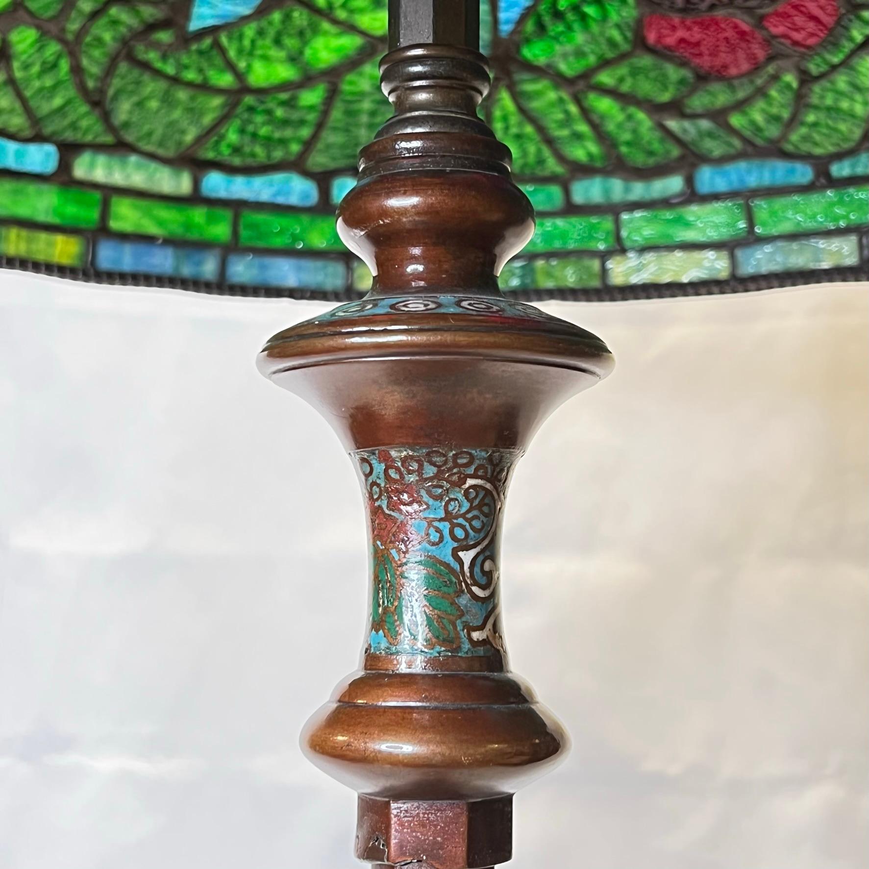 Arts and Crafts Leaded Glass Floor Lamp with Champleve Bronze Base 3