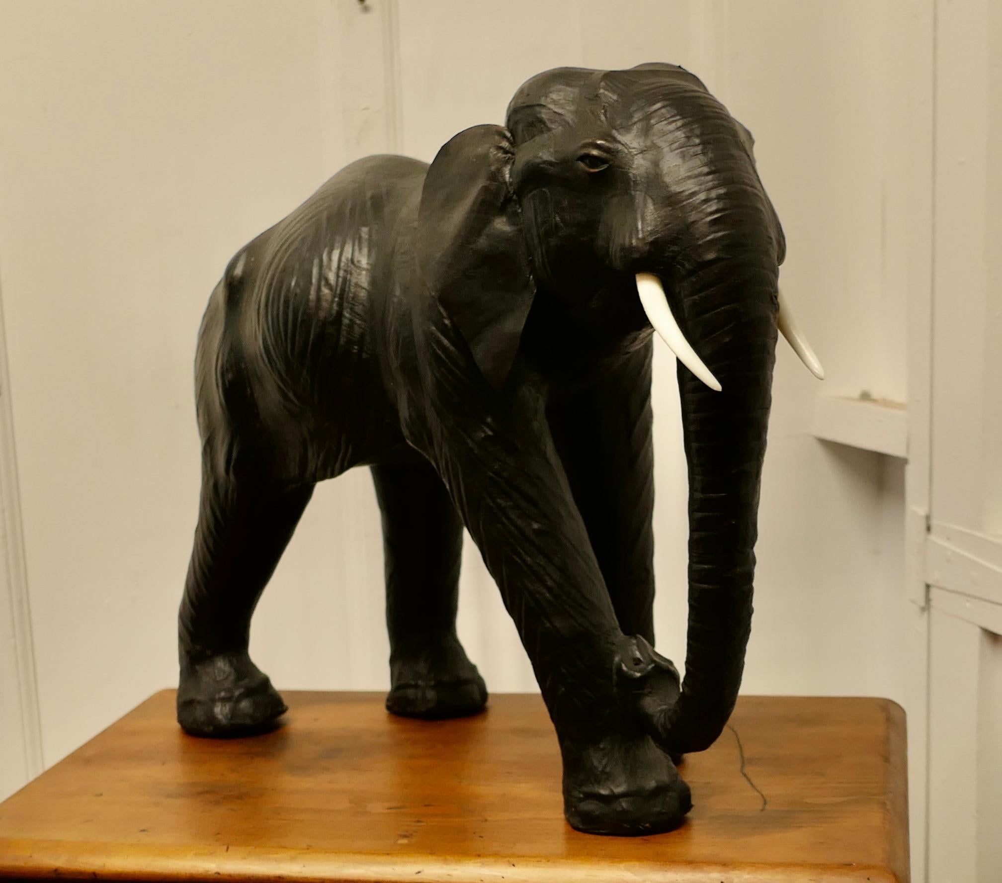 Archaistic Arts and Crafts Leather Model of a Bull Elephant   This is a beautiful find   For Sale