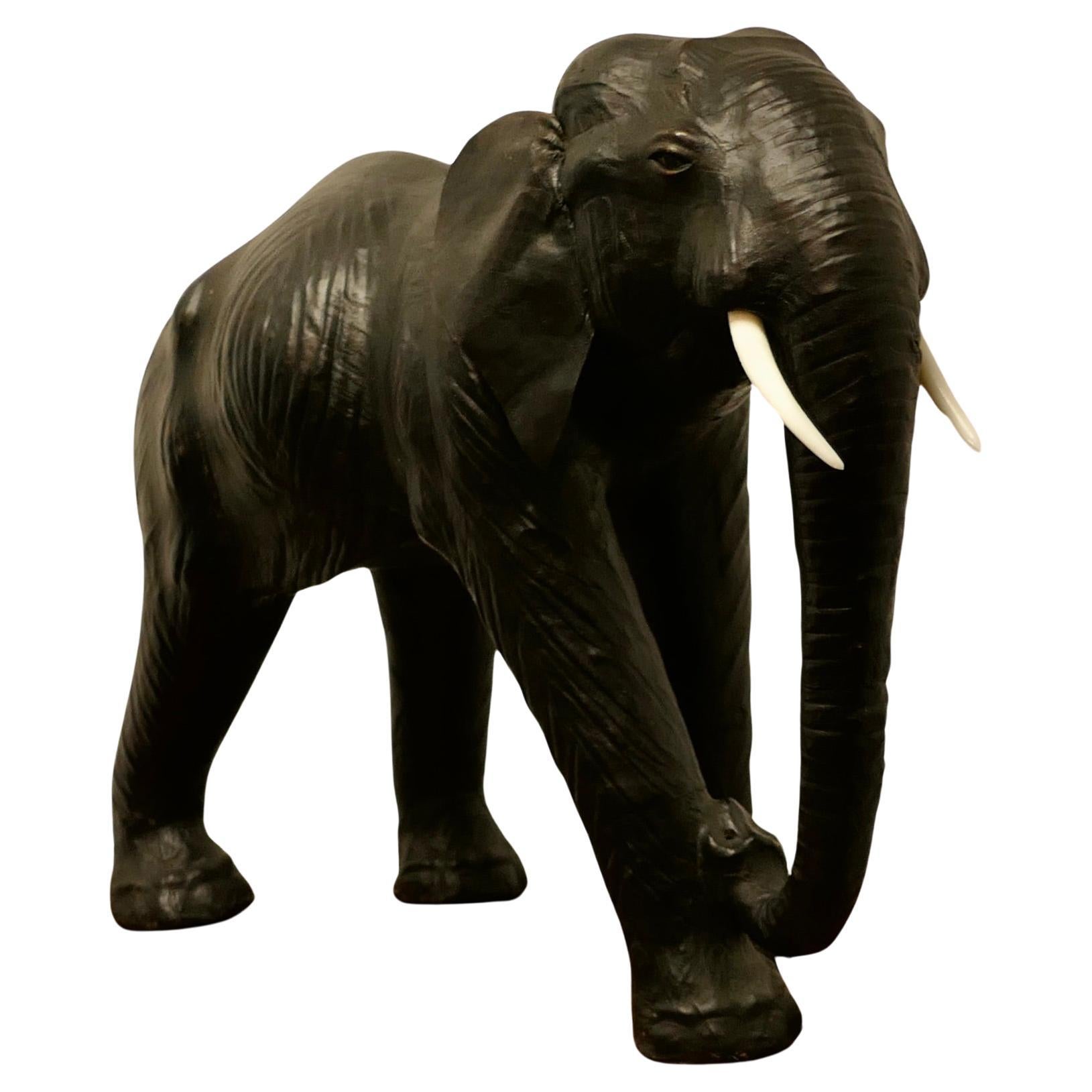 Arts and Crafts Leather Model of a Bull Elephant   This is a beautiful find   For Sale