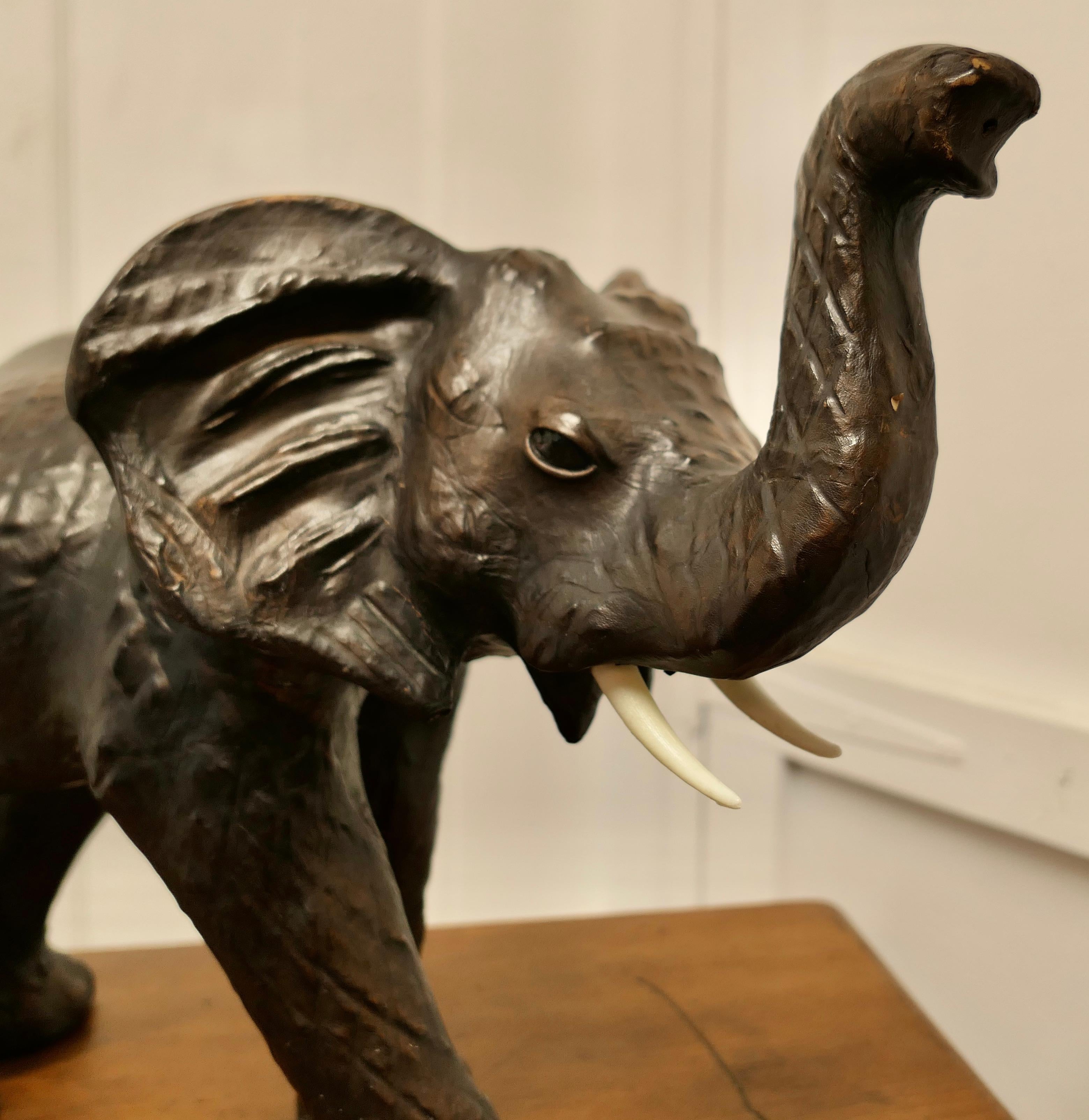 Folk Art  Arts and Crafts Leather Model of an Elephant   Junior Bull For Sale