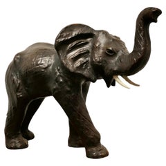 Vintage  Arts and Crafts Leather Model of an Elephant   Junior Bull