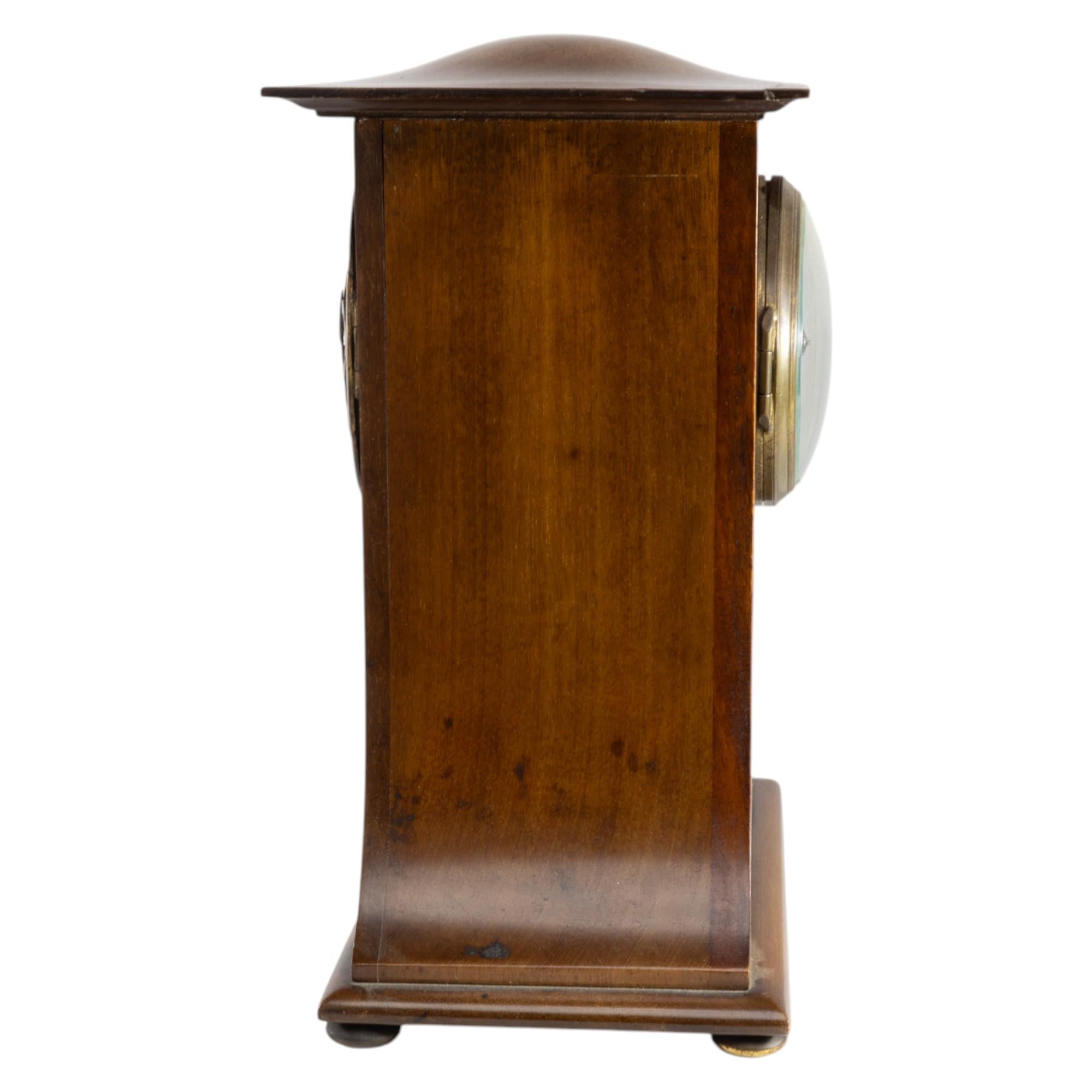 Arts and Crafts Mahogany Mantle Clock with Floral Inlay by Liberty & Co. For Sale 10