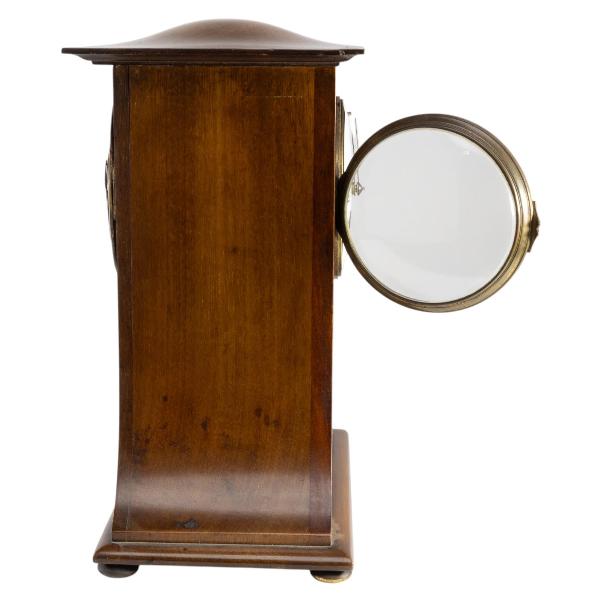 Arts and Crafts Mahogany Mantle Clock with Floral Inlay by Liberty & Co. For Sale 11